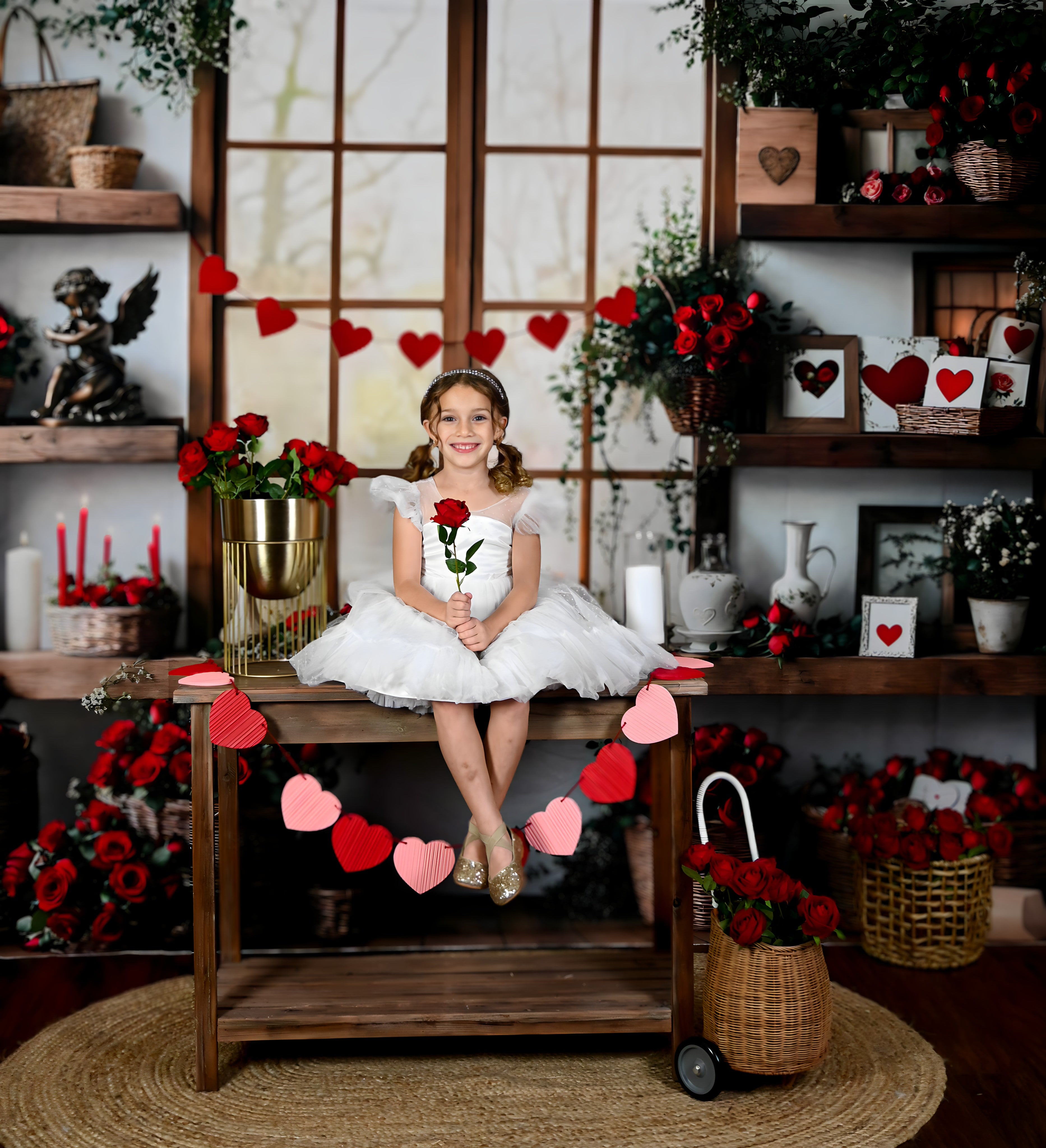 Kate Saint Valentin Roses Étagères Fenêtre Toile de fond conçue par Emetselch - Kate Backdrop FR