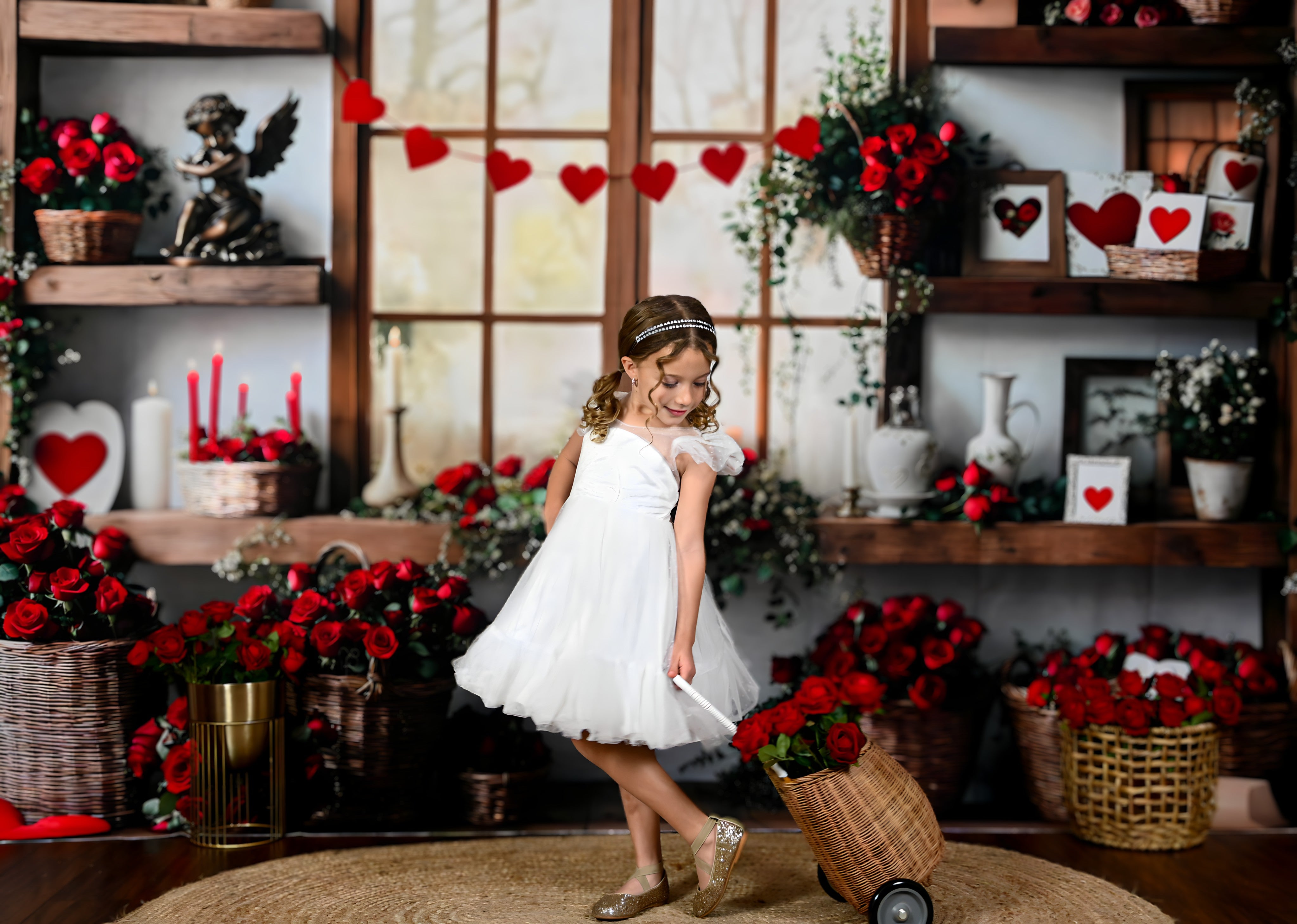 Kate Saint Valentin Roses Étagères Fenêtre Toile de fond conçue par Emetselch - Kate Backdrop FR