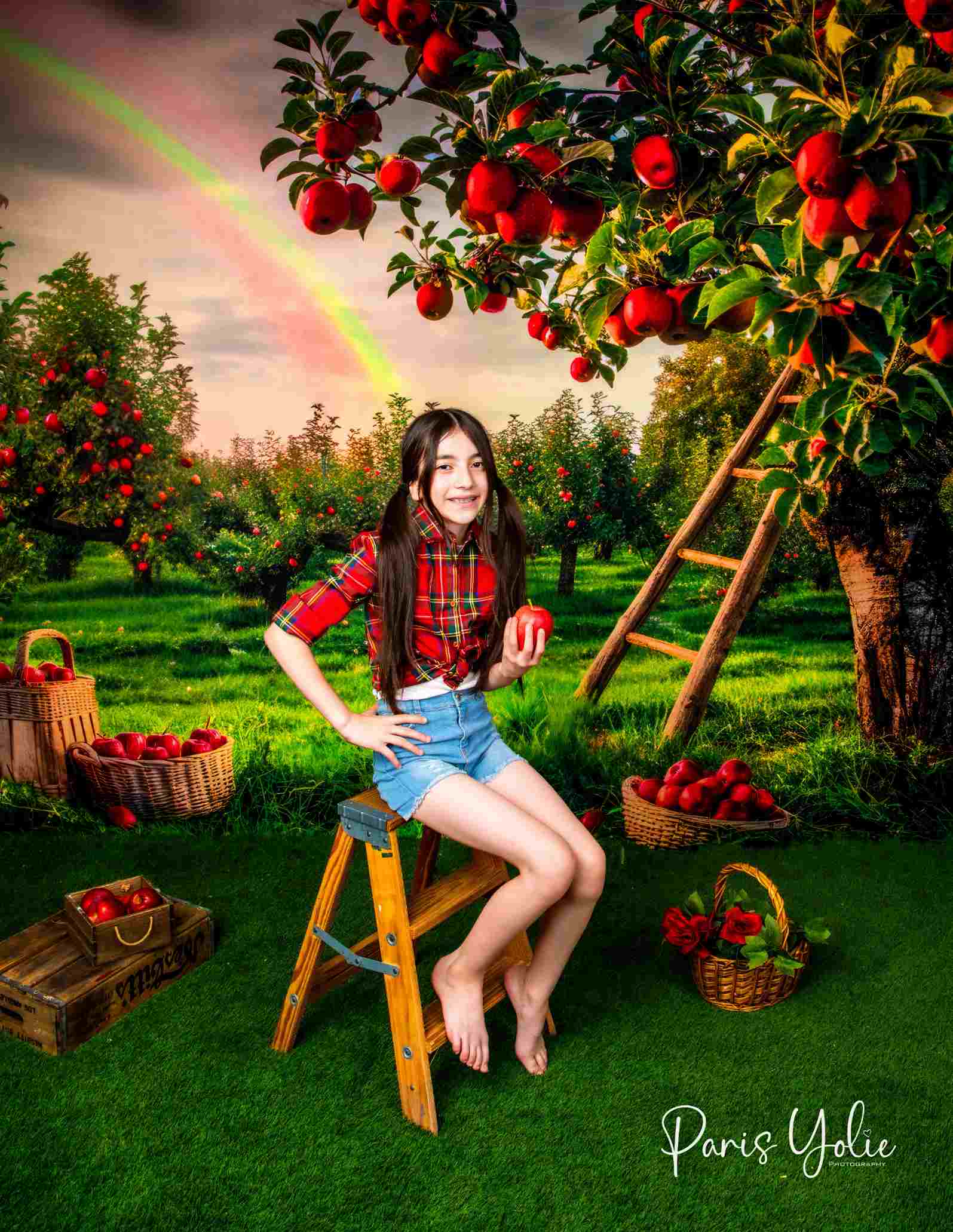 Kate Verger de pommes Arc-en-ciel Vert Toile de fond conçue par Mini MakeBelieve - Kate Backdrop FR