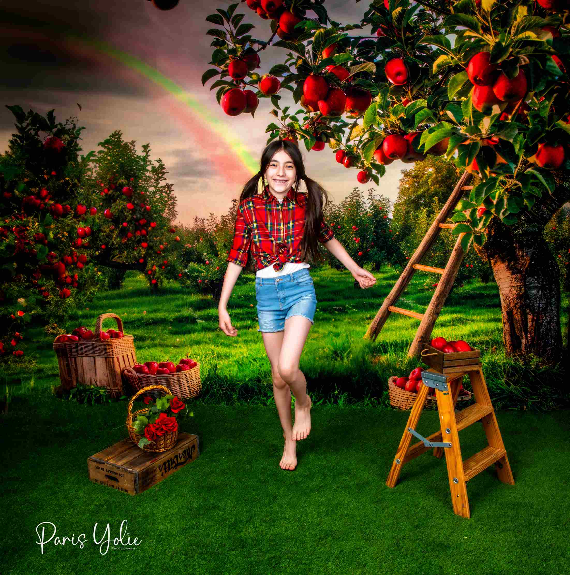 Kate Verger de pommes Arc-en-ciel Vert Toile de fond conçue par Mini MakeBelieve - Kate Backdrop FR