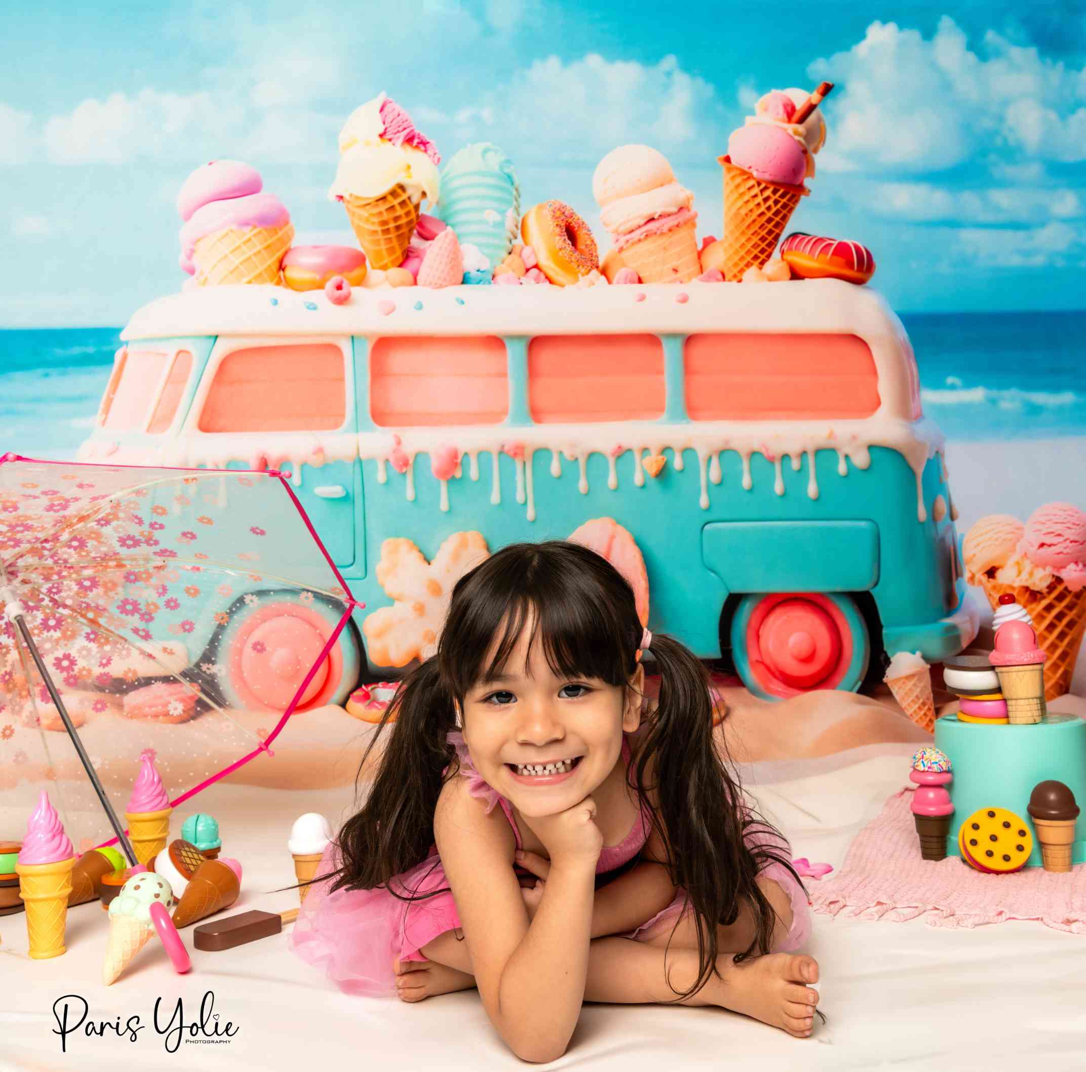 Kate Été Mer Jouet Voiture de Crème glacée Toile de fond conçue par Chain Photographie - Kate Backdrop FR