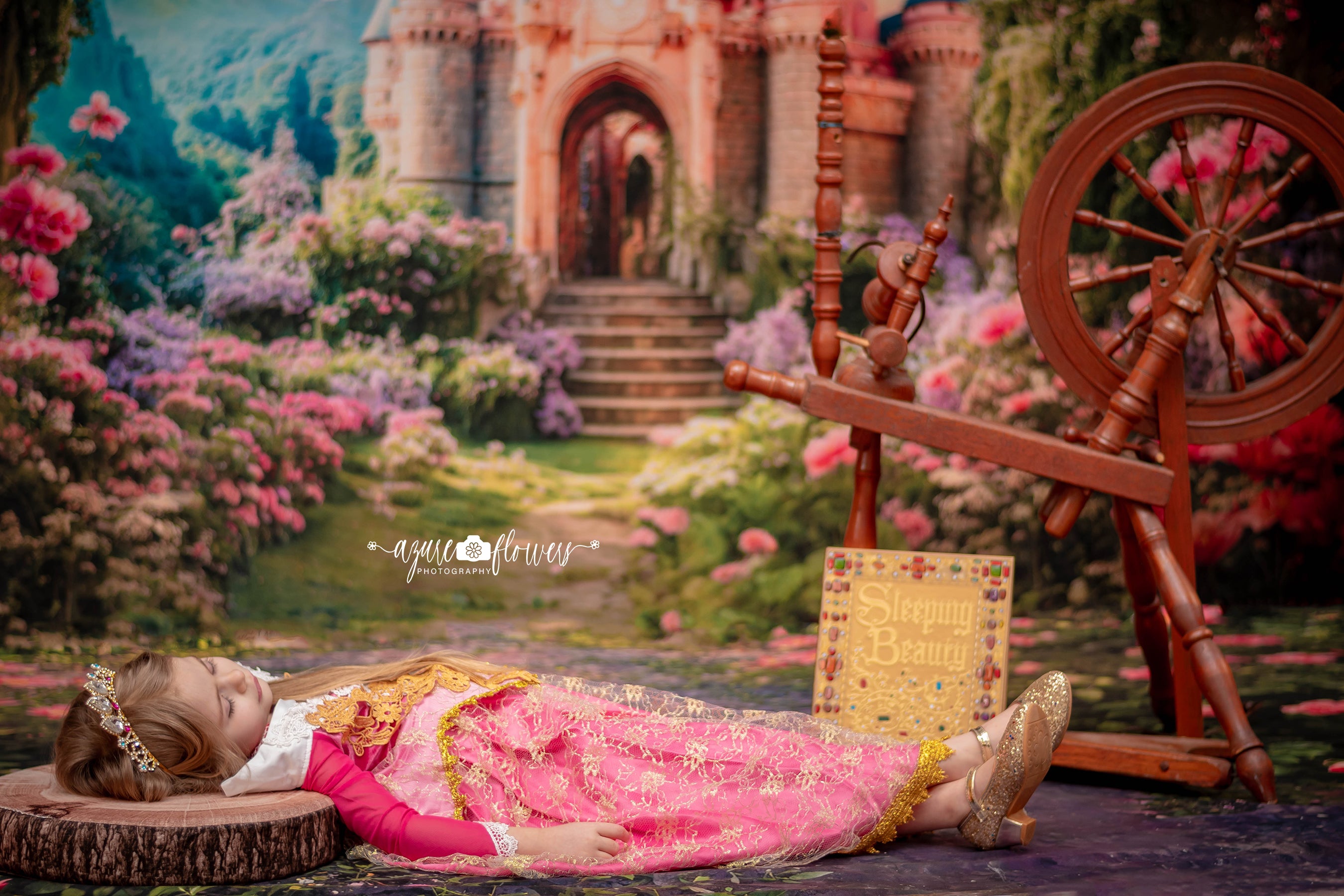 Kate Printemps Fantaisie Forêt Fleur Château Toile de fond+Saint Valentin Fleurs Rose Pierre Sol Toile de fond - Kate Backdrop FR