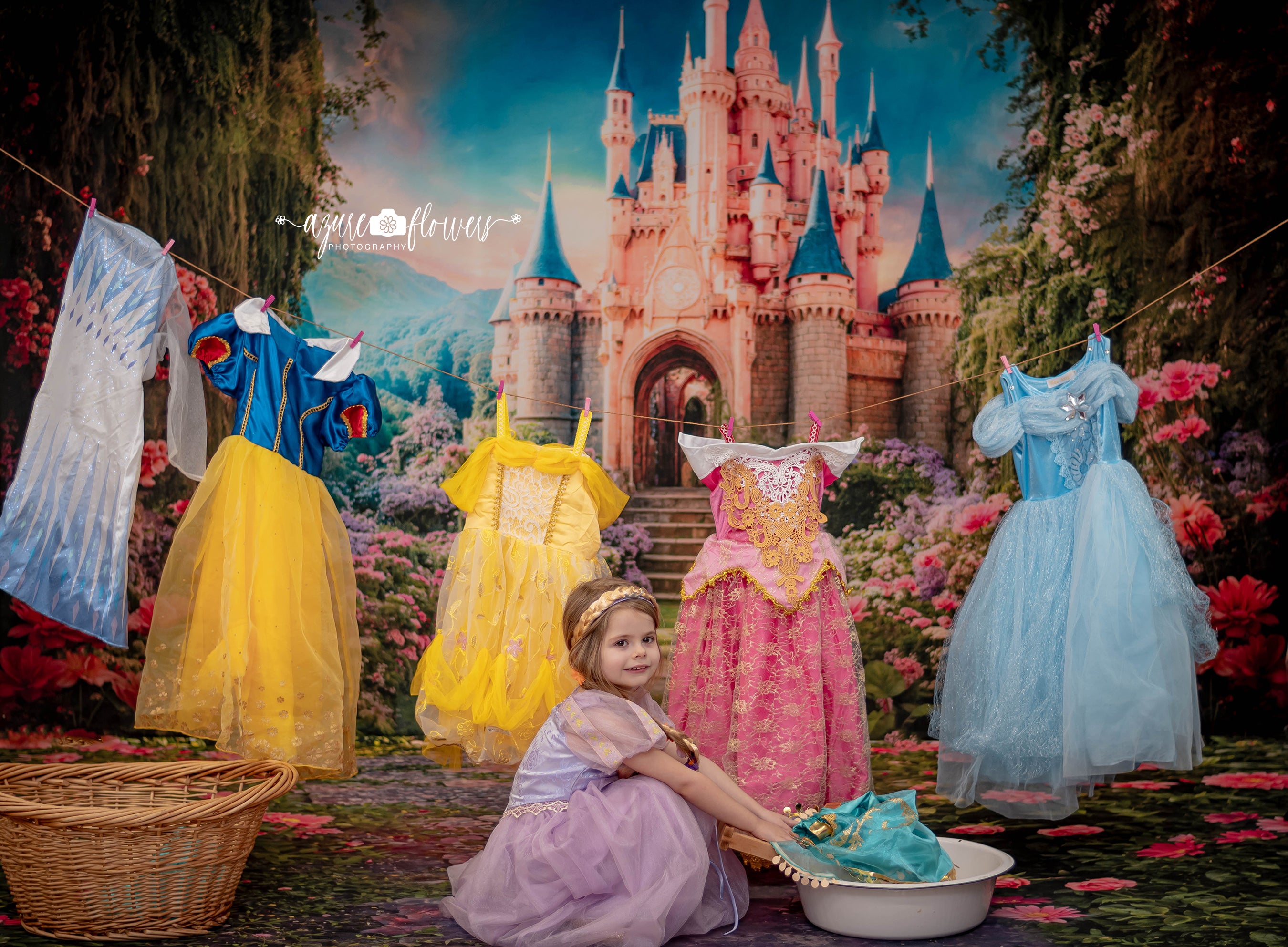 Kate Printemps Fantaisie Forêt Fleur Château Toile de fond+Saint Valentin Fleurs Rose Pierre Sol Toile de fond - Kate Backdrop FR