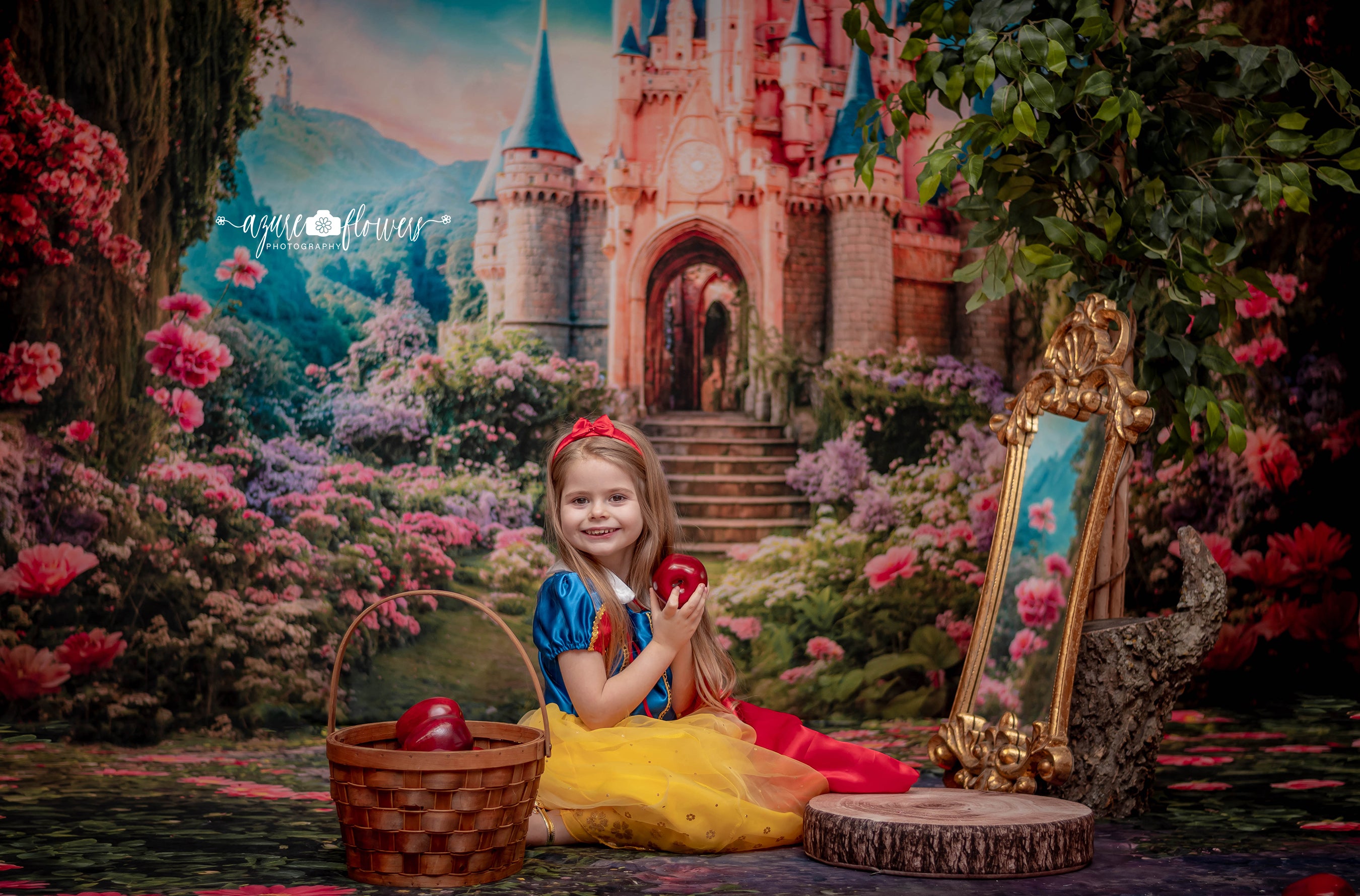 Kate Printemps Fantaisie Forêt Fleur Château Toile de fond+Saint Valentin Fleurs Rose Pierre Sol Toile de fond - Kate Backdrop FR