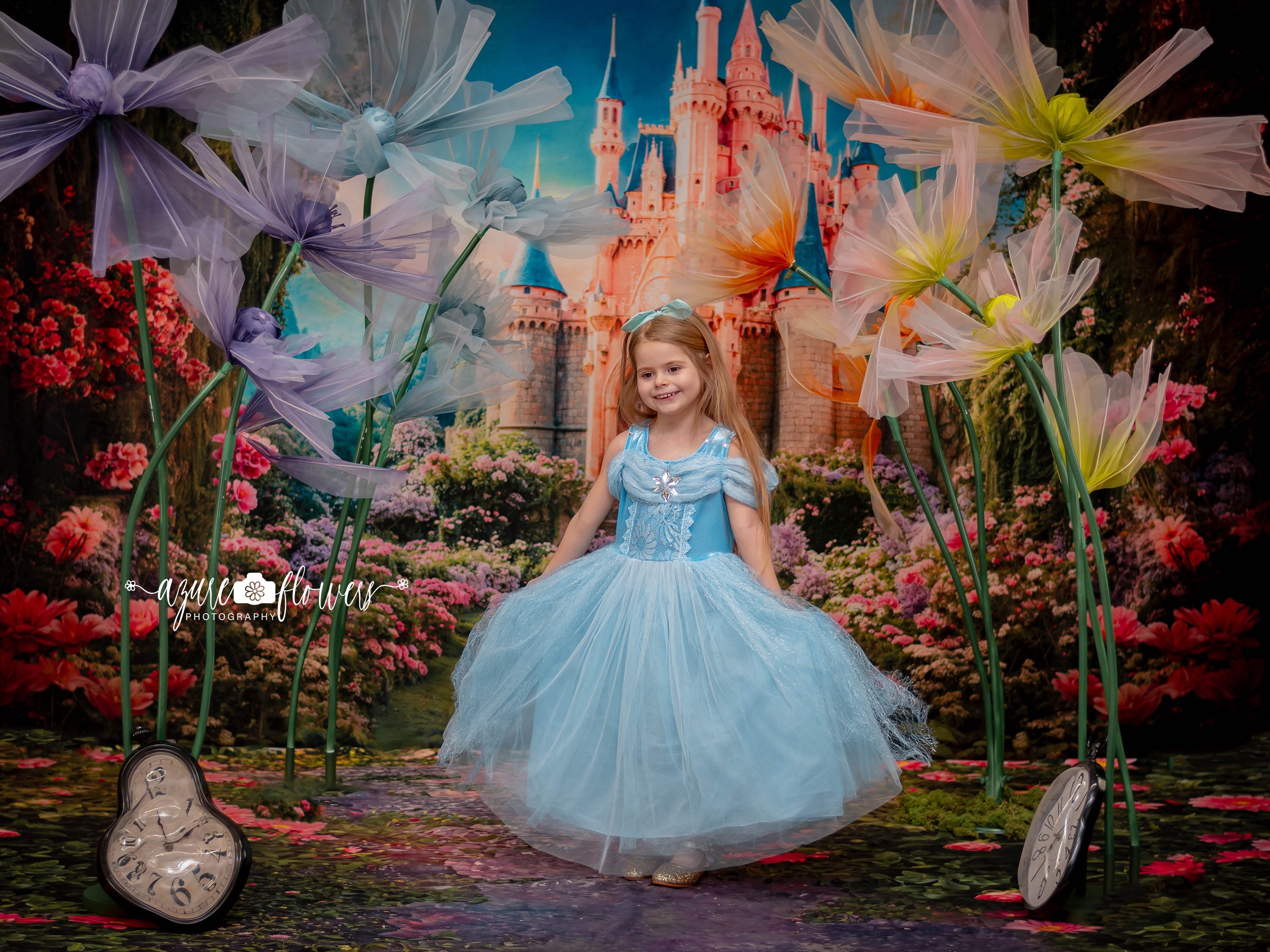 Kate Printemps Fantaisie Forêt Fleur Château Toile de fond+Saint Valentin Fleurs Rose Pierre Sol Toile de fond - Kate Backdrop FR