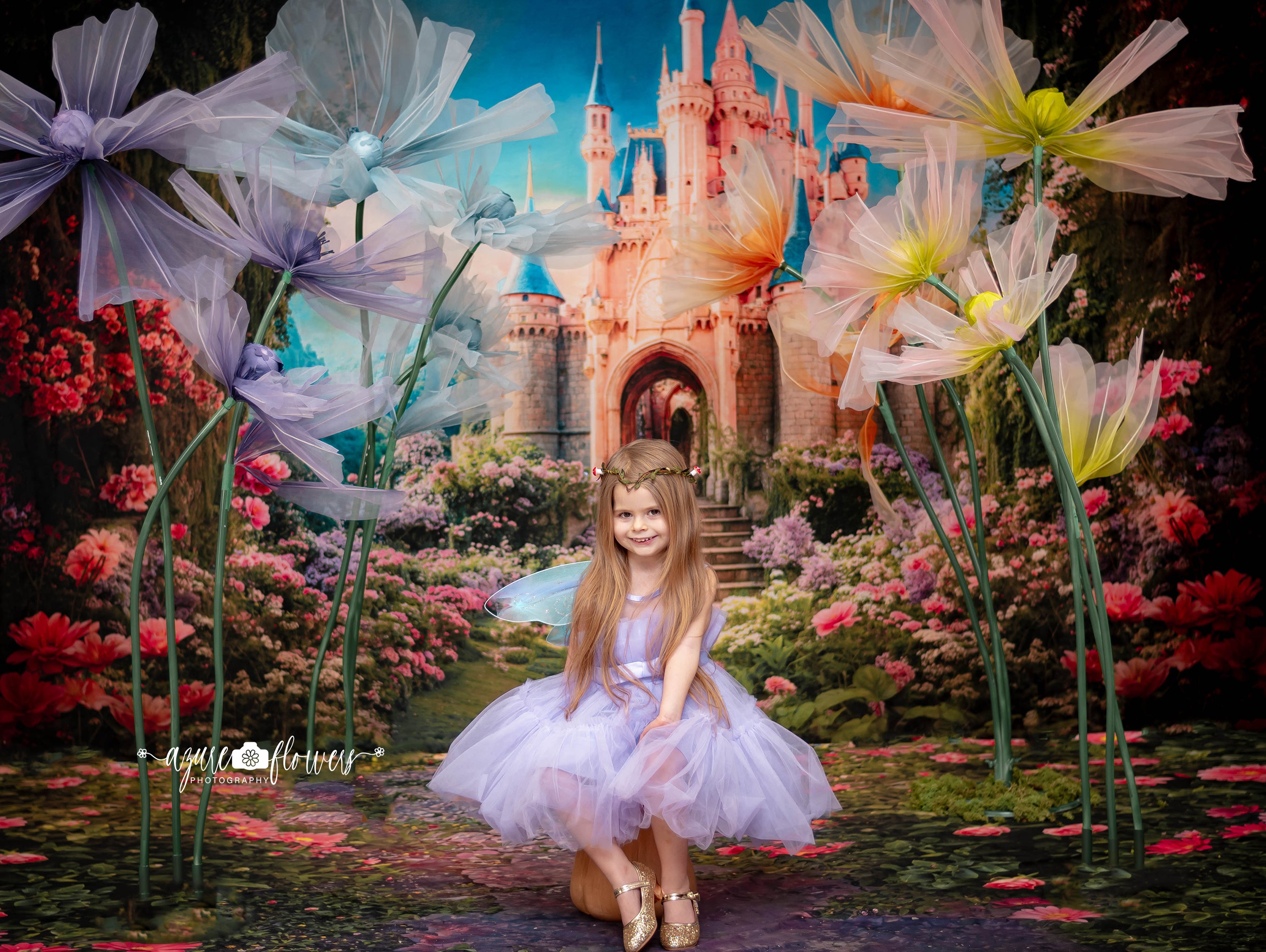 Kate Printemps Fantaisie Forêt Fleur Château Toile de fond+Saint Valentin Fleurs Rose Pierre Sol Toile de fond - Kate Backdrop FR