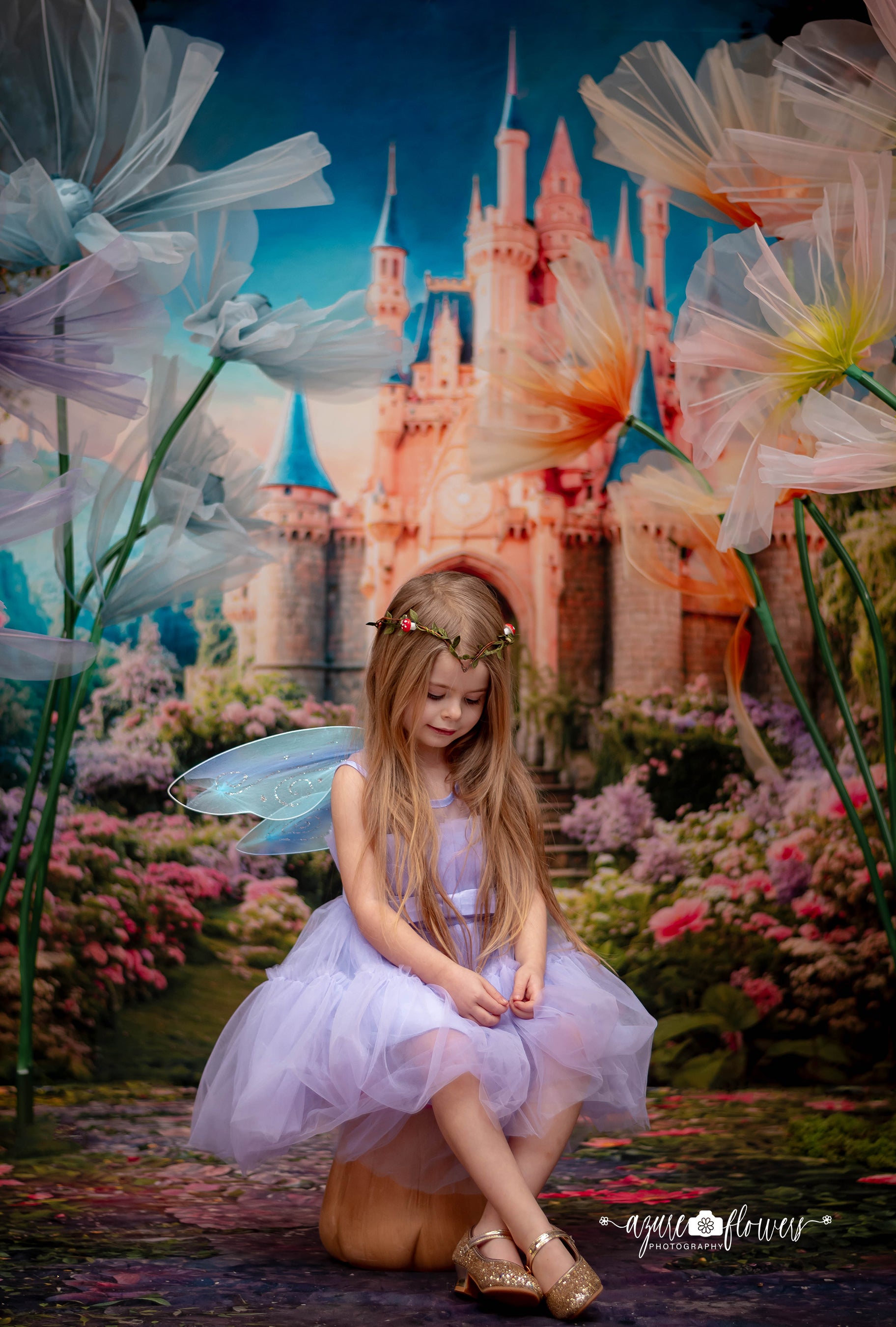 Kate Printemps Fantaisie Forêt Fleur Château Toile de fond+Saint Valentin Fleurs Rose Pierre Sol Toile de fond - Kate Backdrop FR