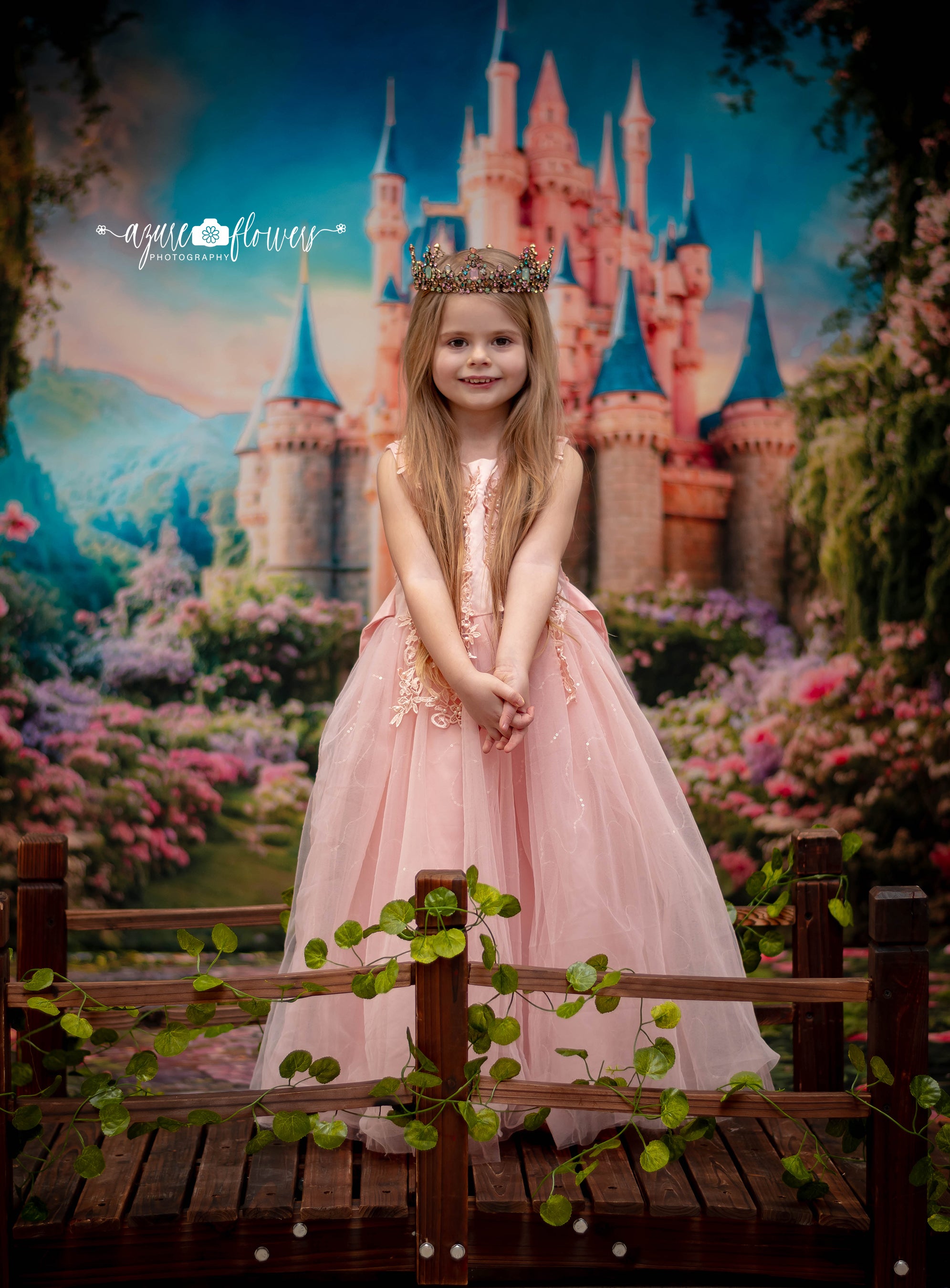 Kate Printemps Fantaisie Forêt Fleur Château Toile de fond+Saint Valentin Fleurs Rose Pierre Sol Toile de fond - Kate Backdrop FR