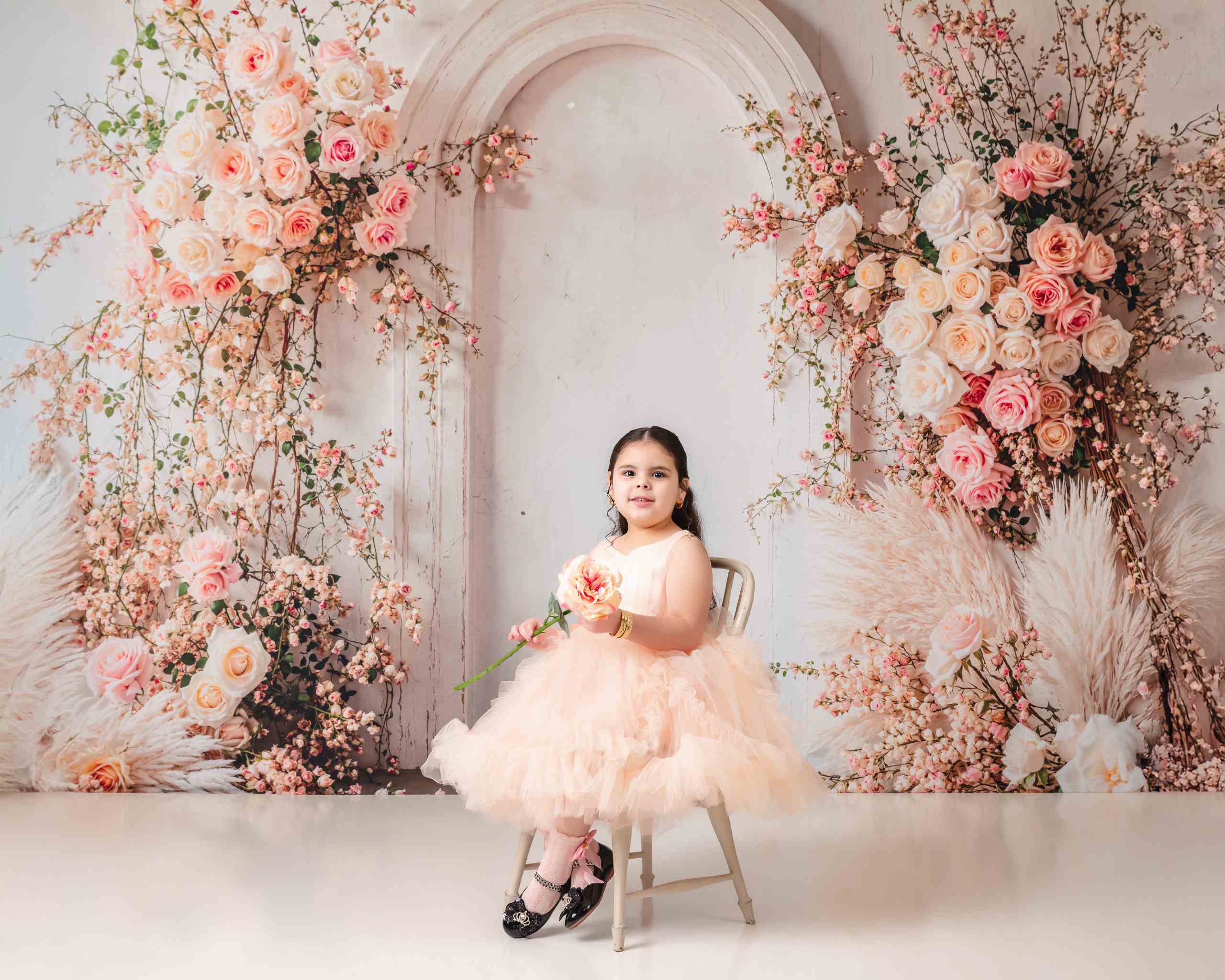 Kate Fleurs Mariage Arche Bohème Doux Toile de fond conçue par Emetselch - Kate Backdrop FR