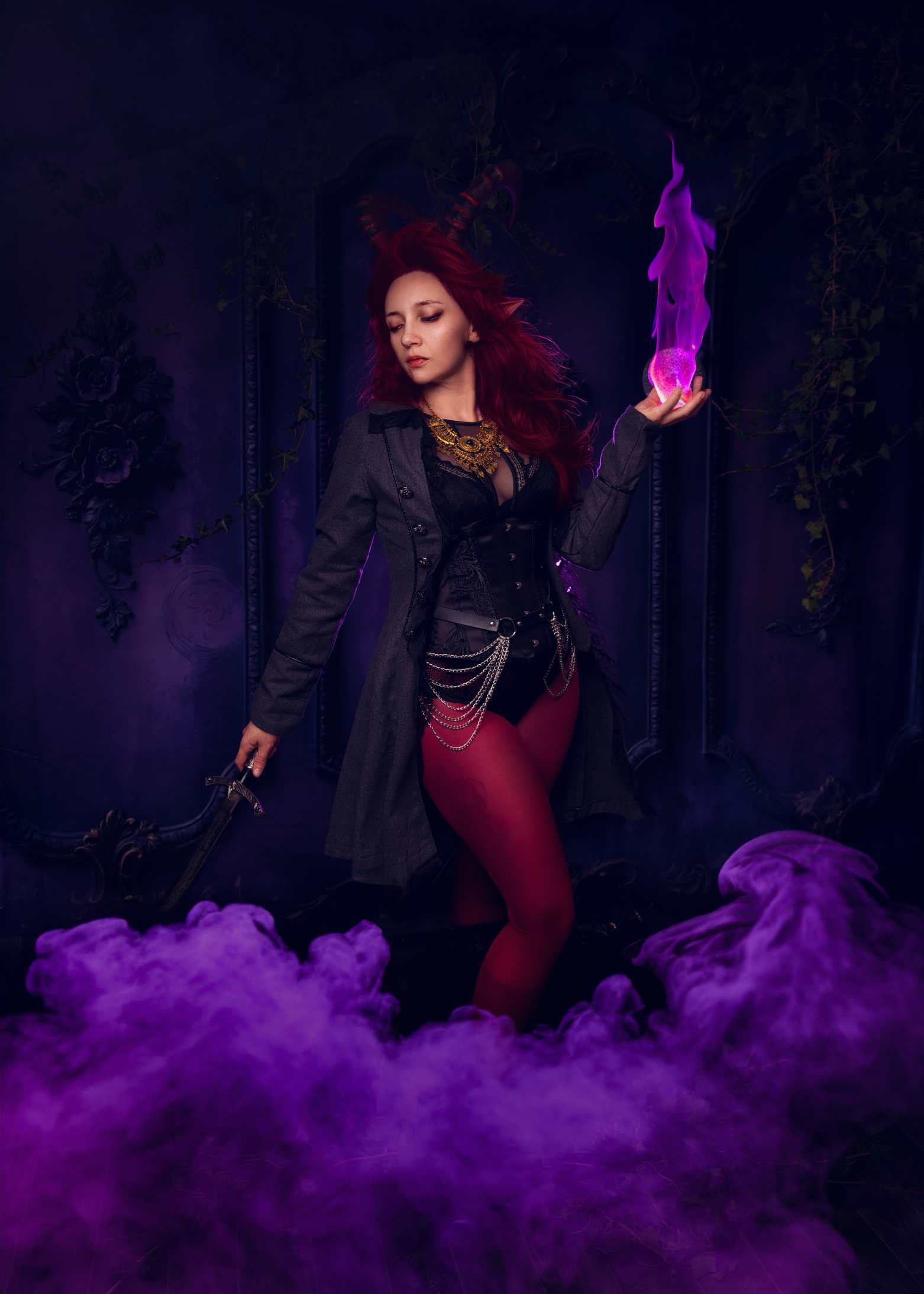 Kate Halloween Violet Mur Rétro Portrait Toile de fond conçue par Chain Photographie - Kate Backdrop FR