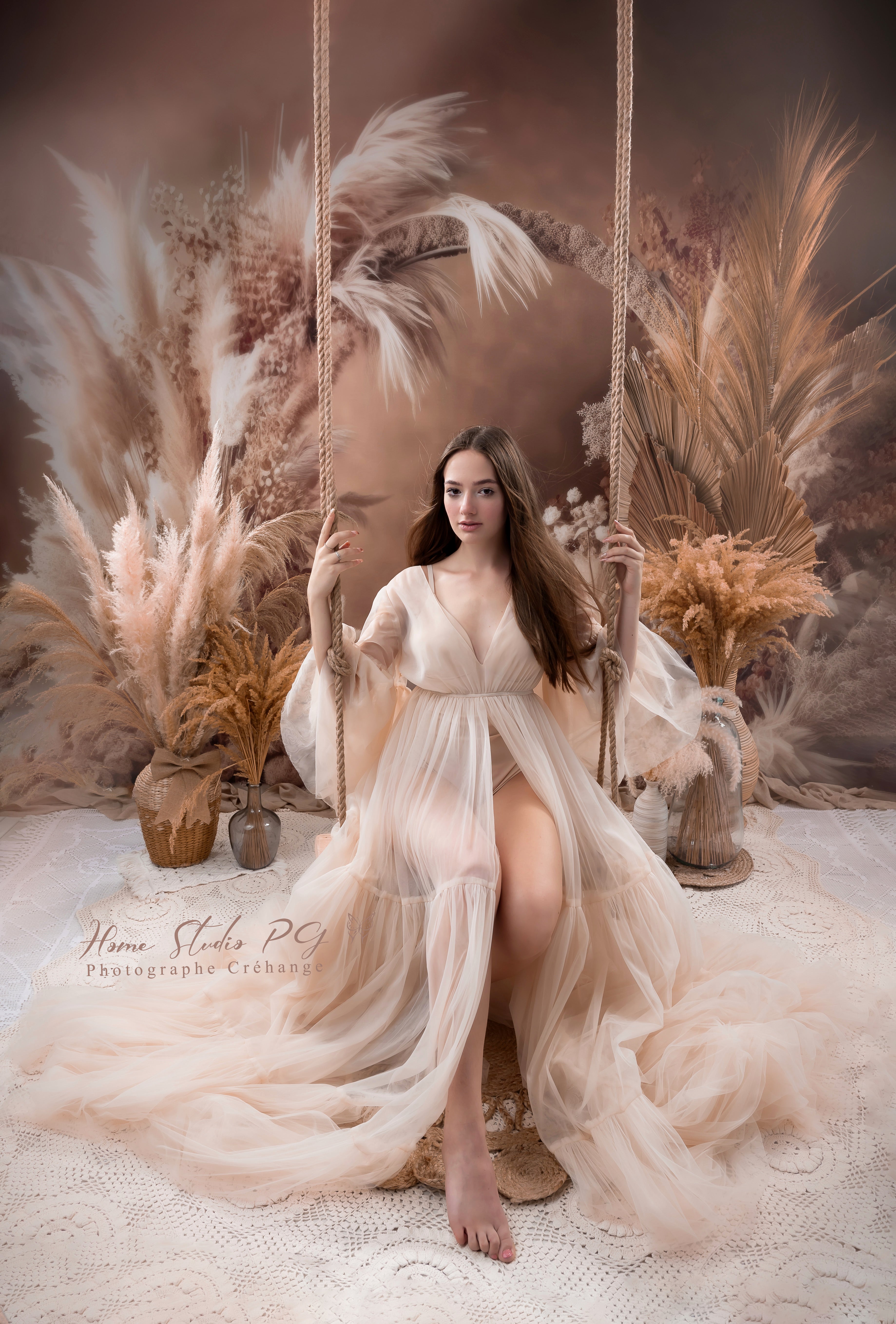 Kate Bohème Fleurs séchées Arc neutre Toile de fond conçue par Mandy Ringe - Kate Backdrop FR