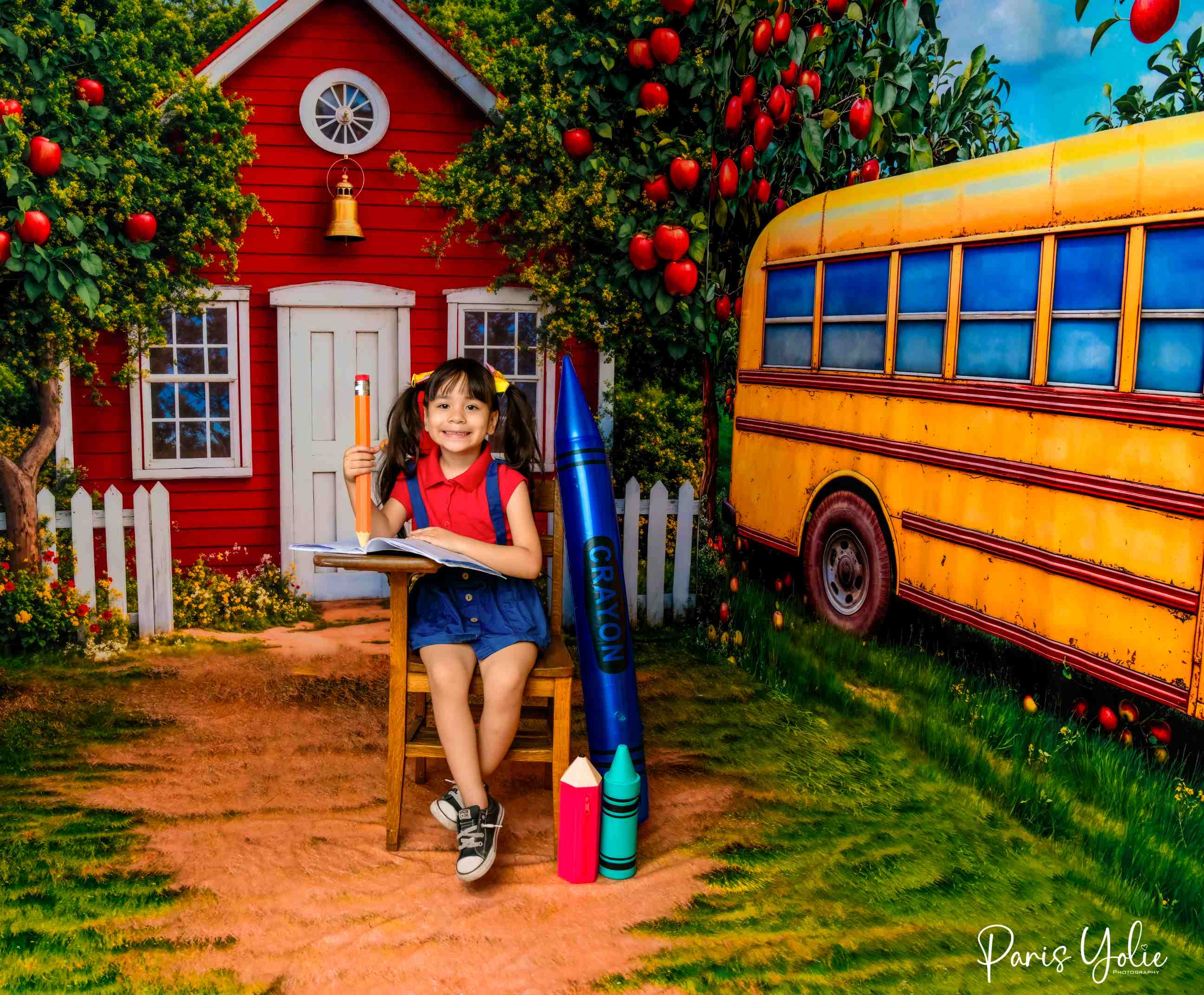 Kate Scolaire Bus Pomme École Rouge Ensemble de chambre - Kate Backdrop FR