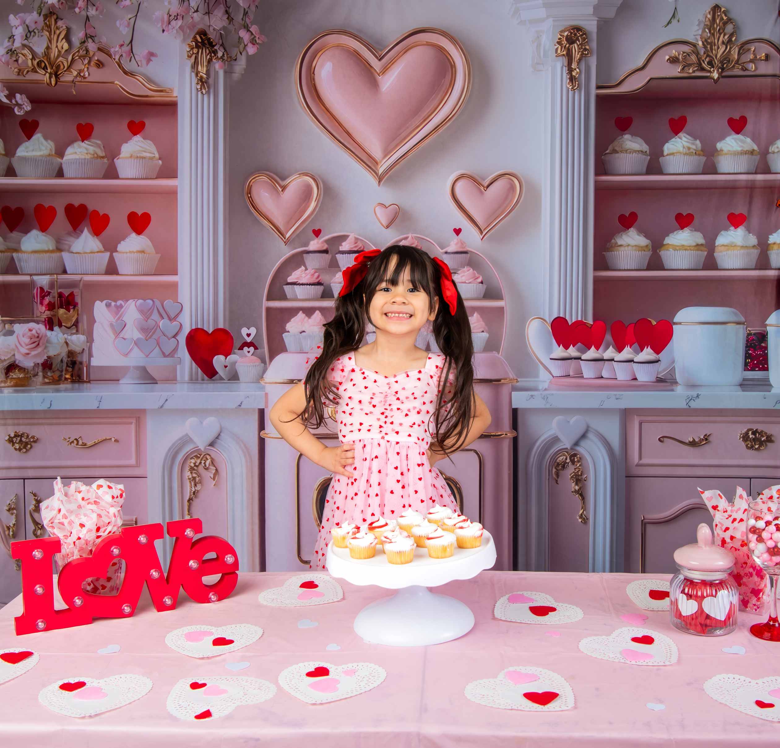 Kate Saint Valentin Rose Cuisine Gâteaux Toile de fond conçue par Mini MakeBelieve - Kate Backdrop FR