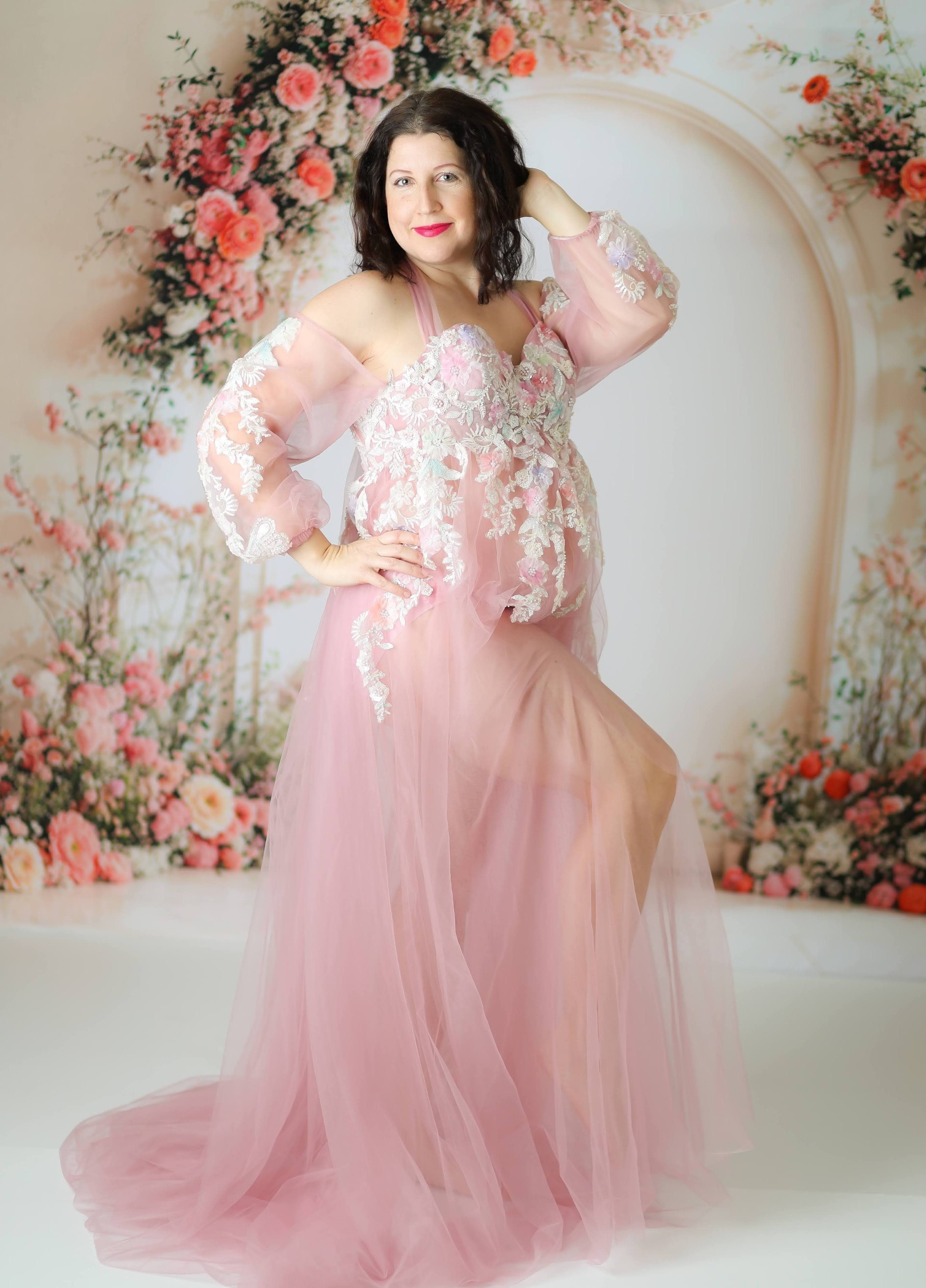 Kate Maille Col licou Manche mi-longue Dos nu Robe de Grossesse pour Séance Photo - Kate Backdrop FR