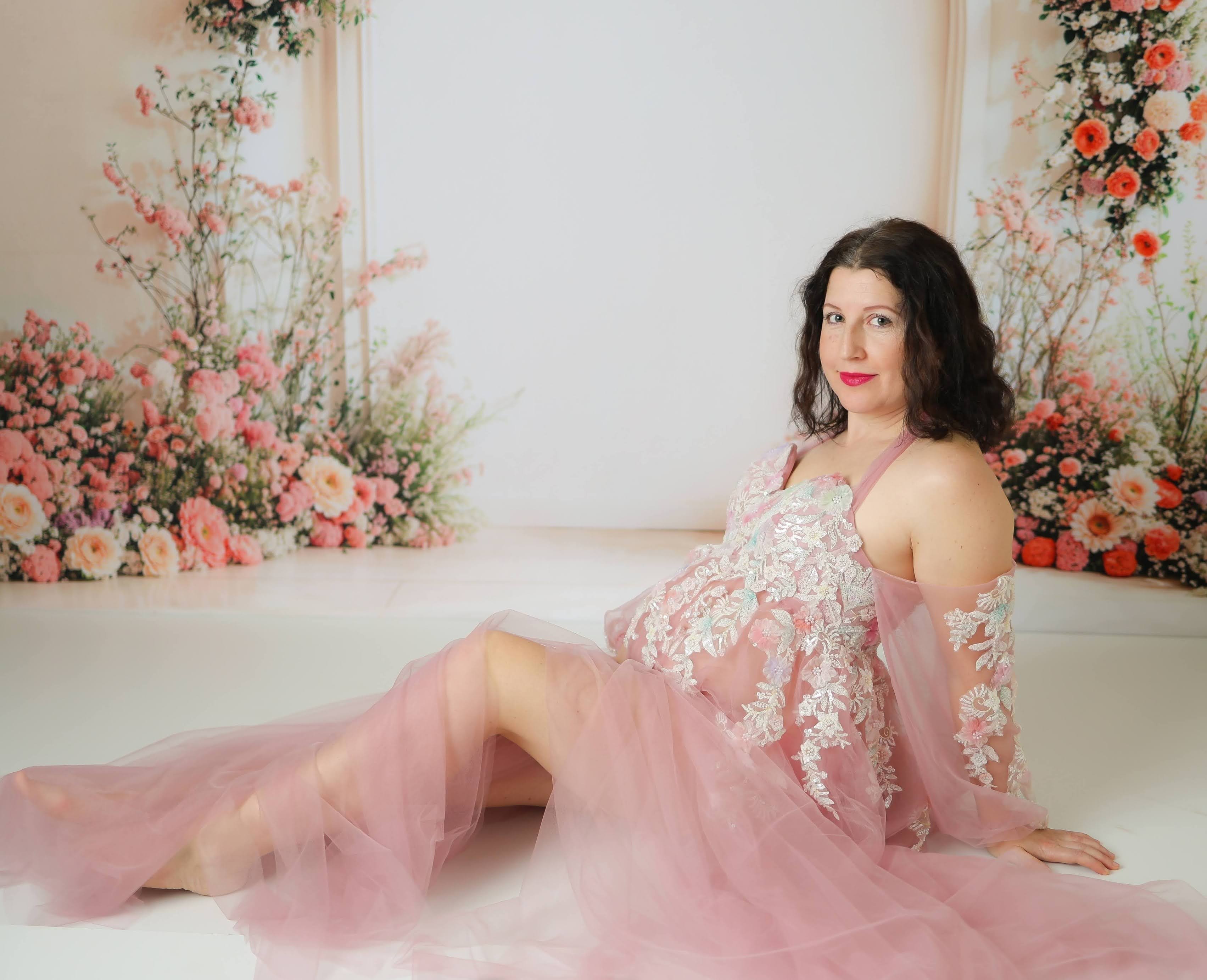 Kate Maille Col licou Manche mi-longue Dos nu Robe de Grossesse pour Séance Photo - Kate Backdrop FR