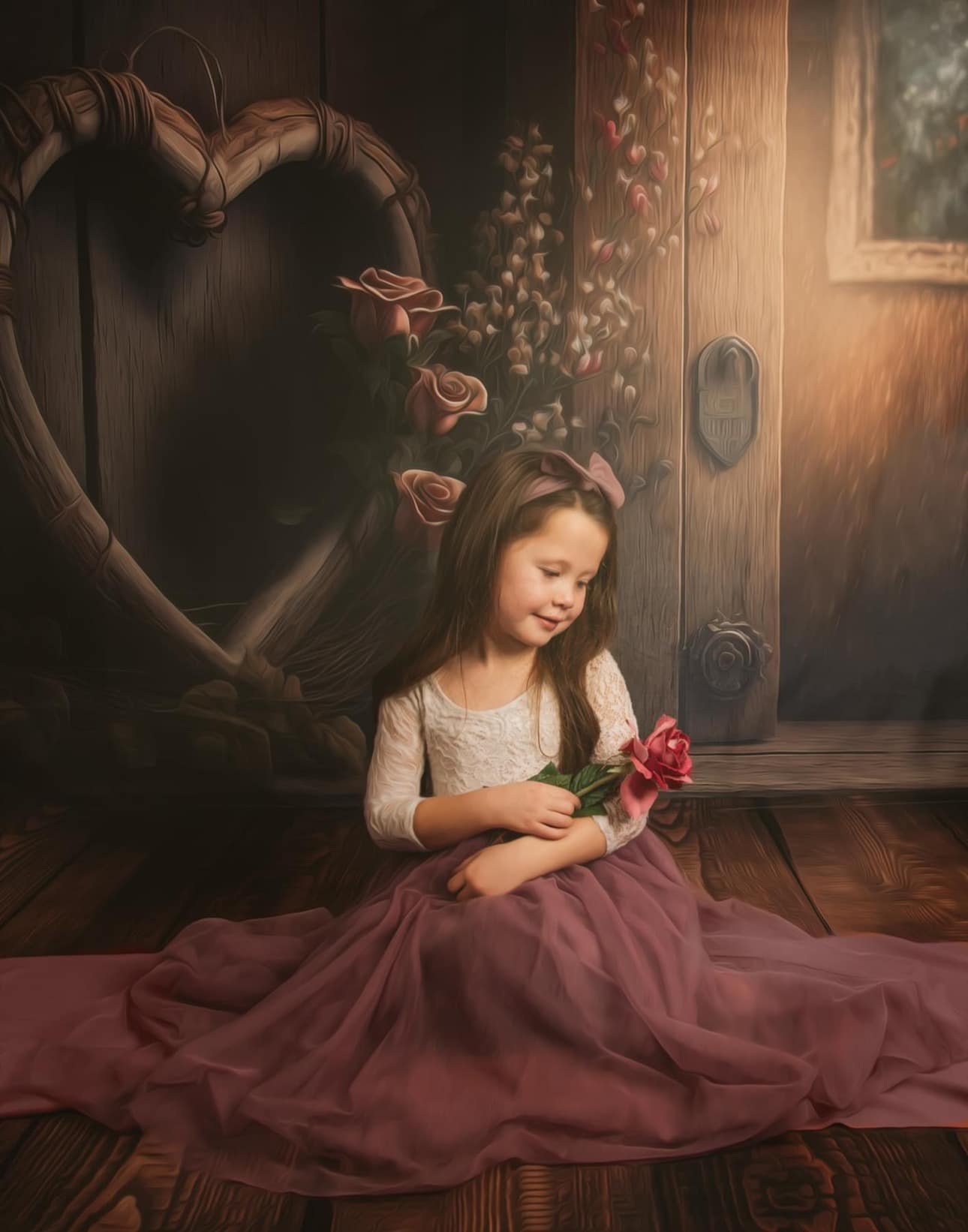 Kate Rustique Roses Cœur Saint Valentin Toile de fond conçue par Angela Miller - Kate Backdrop FR