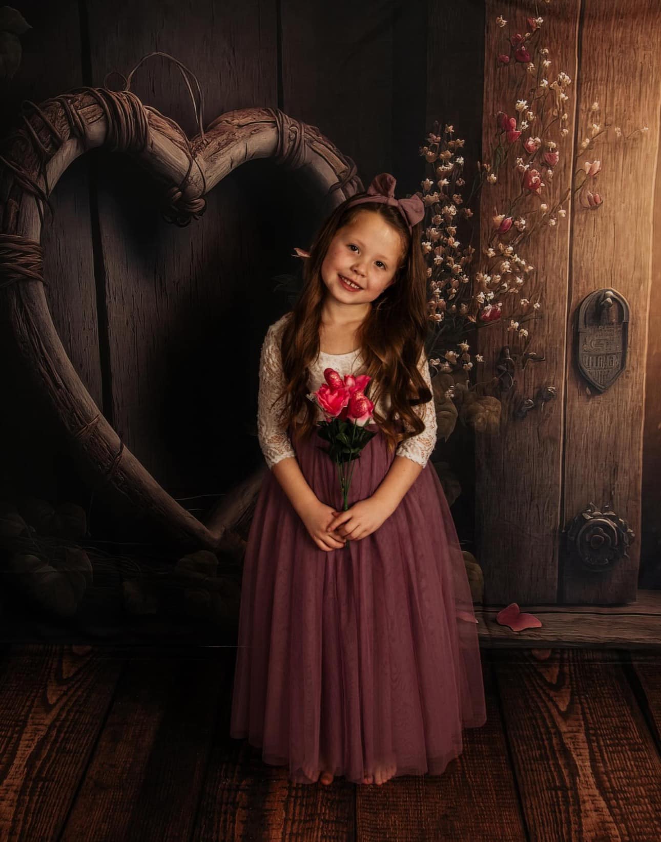 Kate Rustique Roses Cœur Saint Valentin Toile de fond conçue par Angela Miller - Kate Backdrop FR