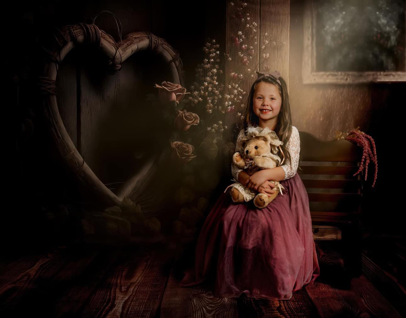 Kate Rustique Roses Cœur Saint Valentin Toile de fond conçue par Angela Miller - Kate Backdrop FR