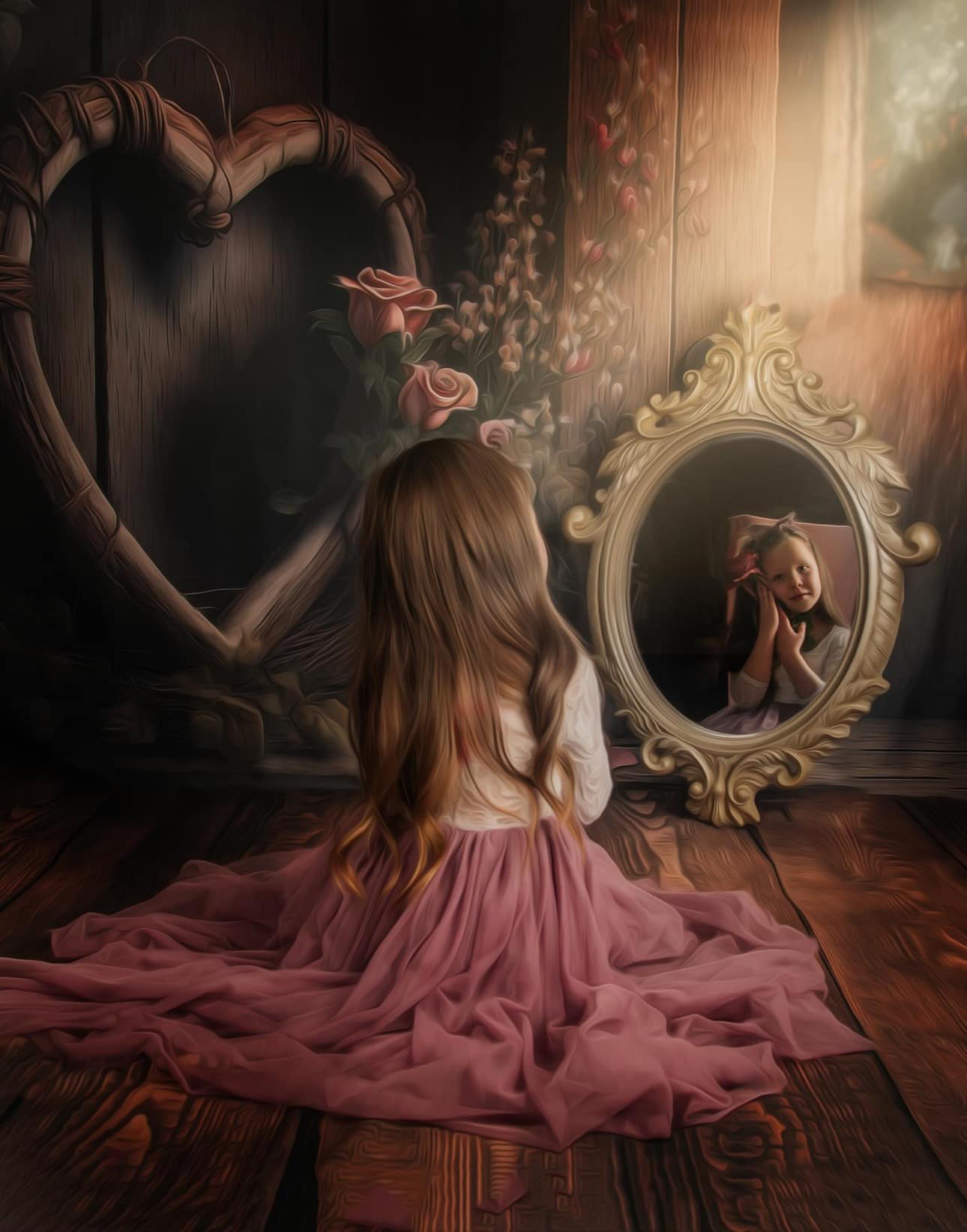 Kate Rustique Roses Cœur Saint Valentin Toile de fond conçue par Angela Miller - Kate Backdrop FR