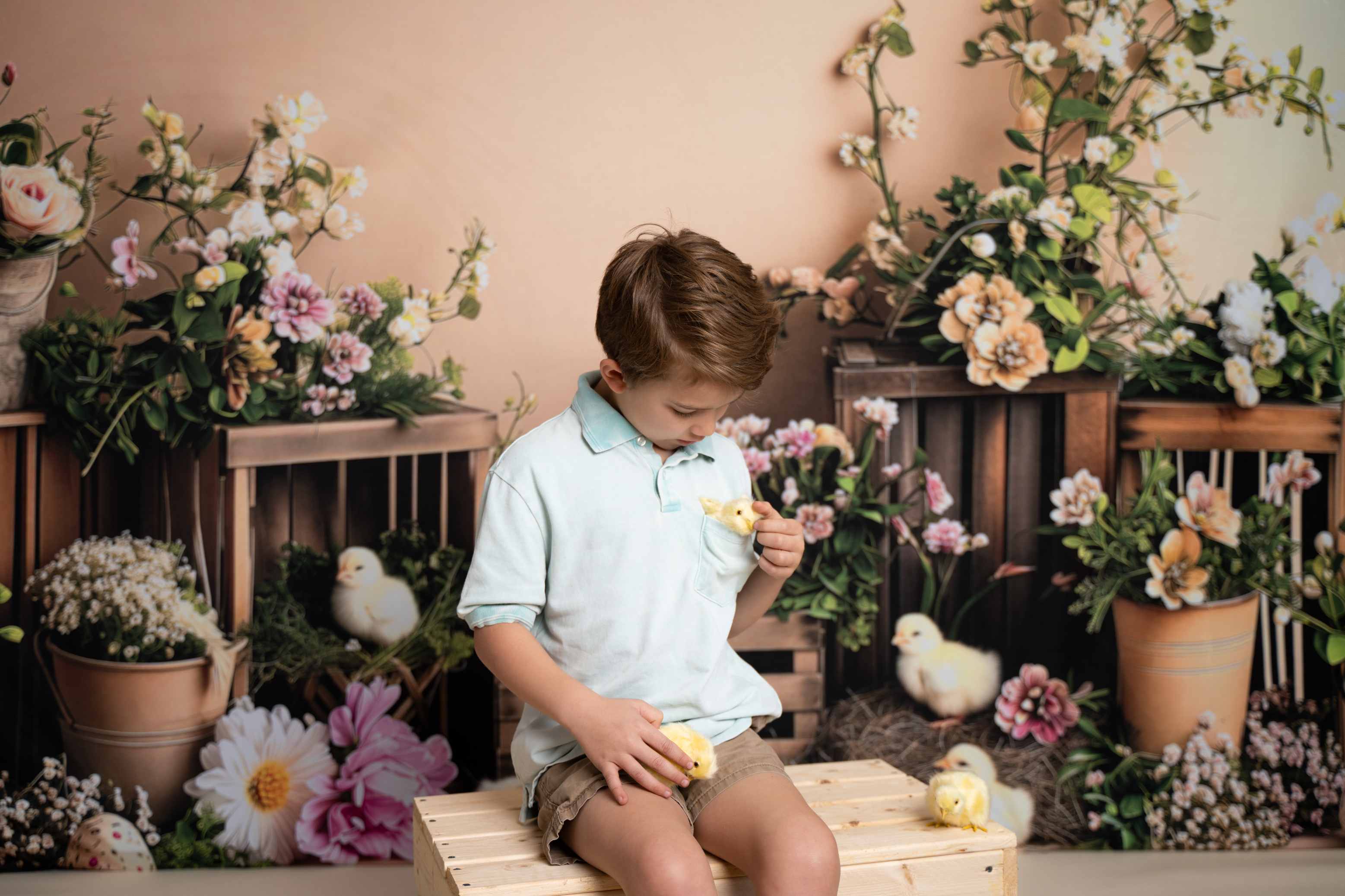 Kate Pâques Poussins et Fleurs Toile de fond conçue par Patty Roberts - Kate Backdrop FR