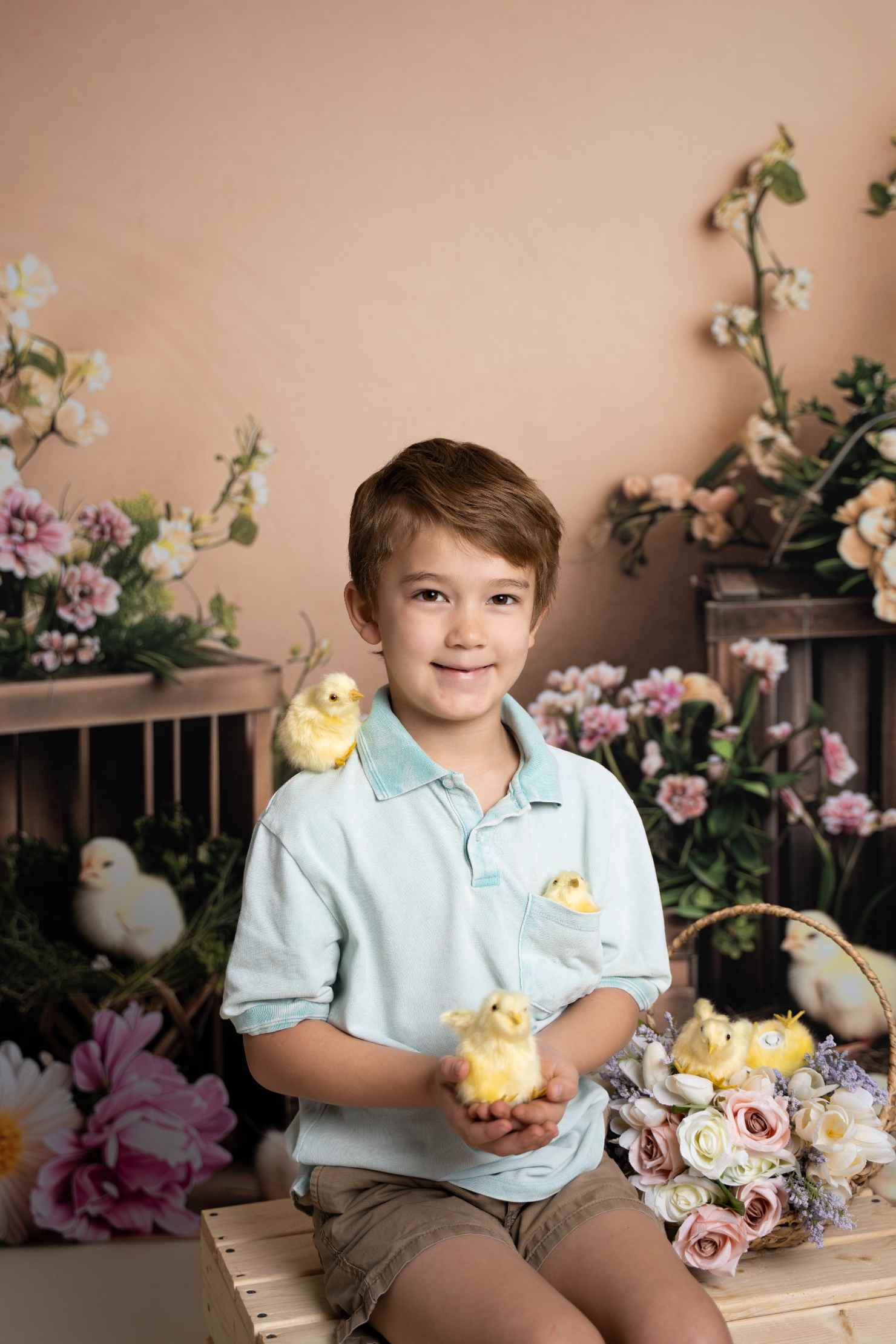 Kate Pâques Poussins et Fleurs Toile de fond conçue par Patty Roberts - Kate Backdrop FR