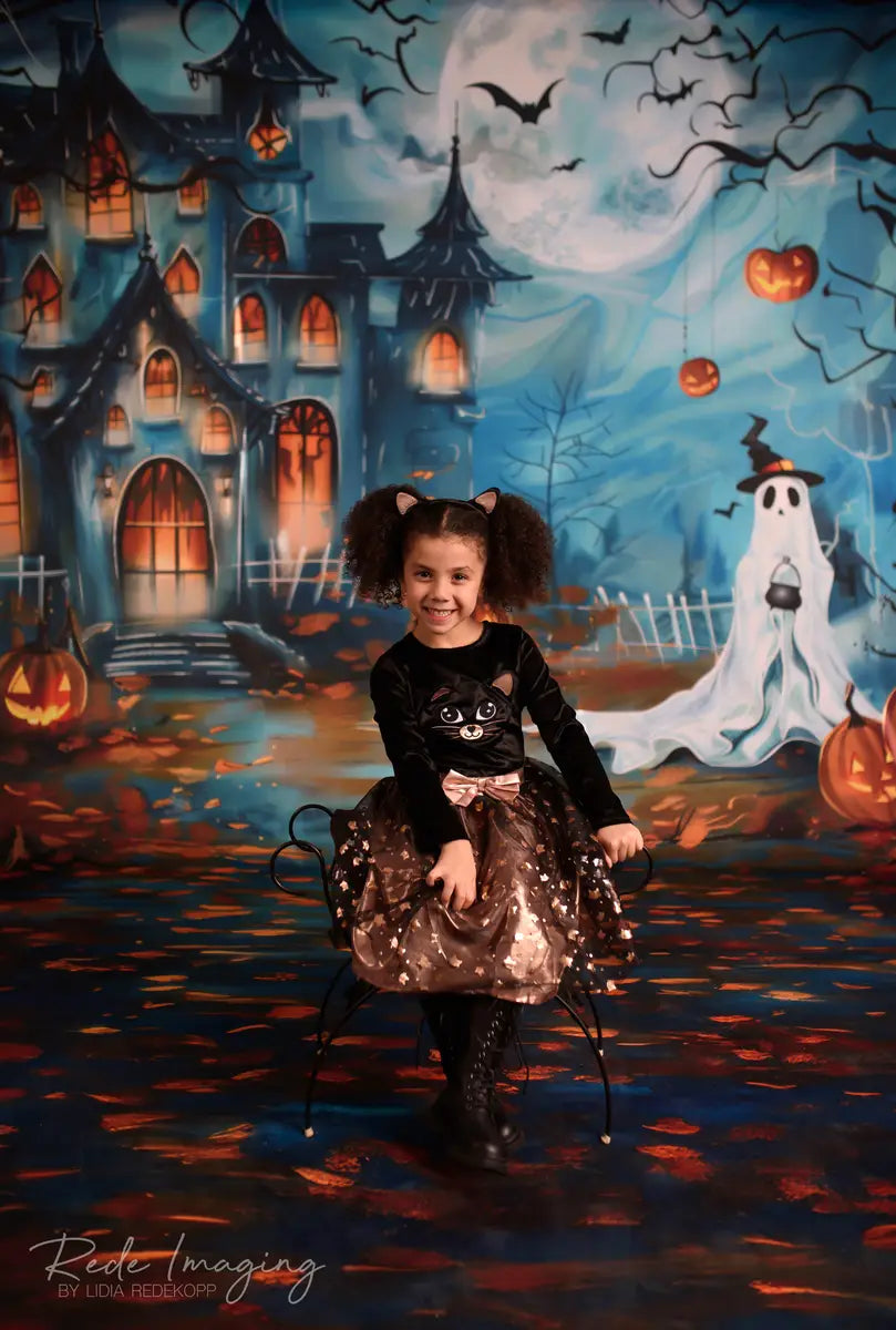 Kate Sweep Mur-à-Sol Halloween Fantôme Château Toile de fond conçue par Lidia Redekopp - Kate Backdrop FR