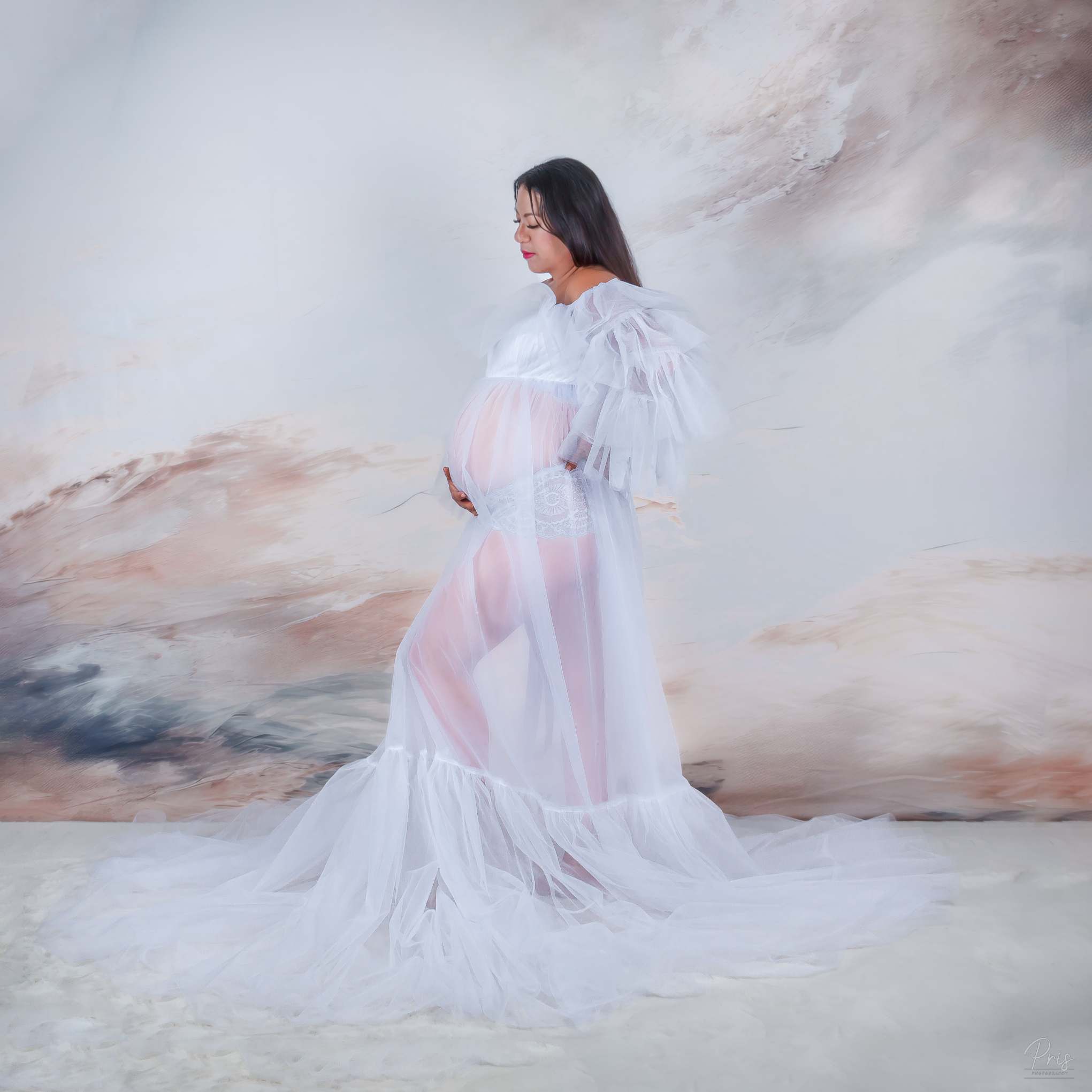 Kate Sans bretelles Manches longues Maille Robe de Grossesse pour Séance Photo - Kate Backdrop FR