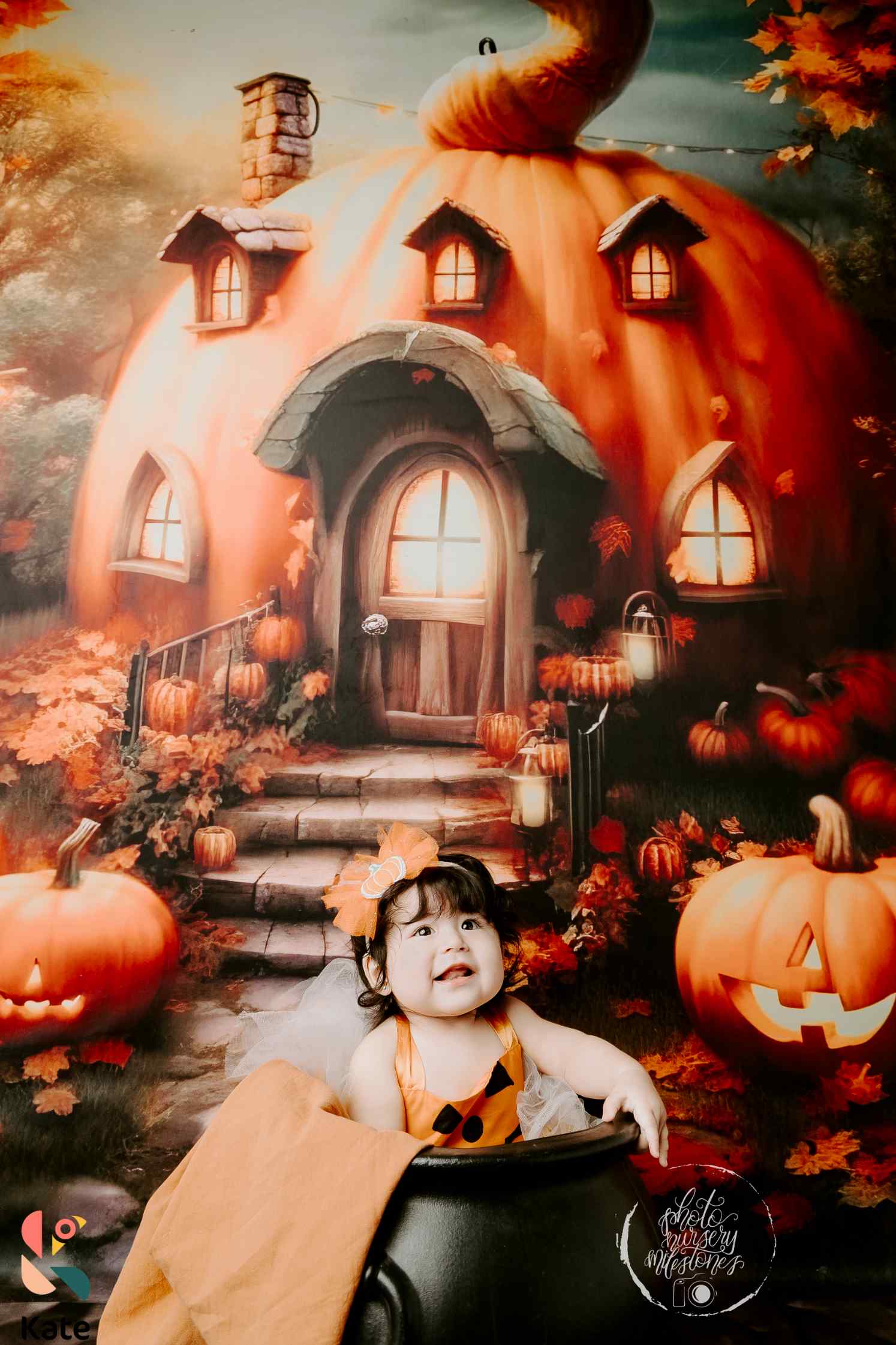 Kate Automne Halloween Maison Citrouille Toile de fond conçue par Chain Photographie - Kate Backdrop FR