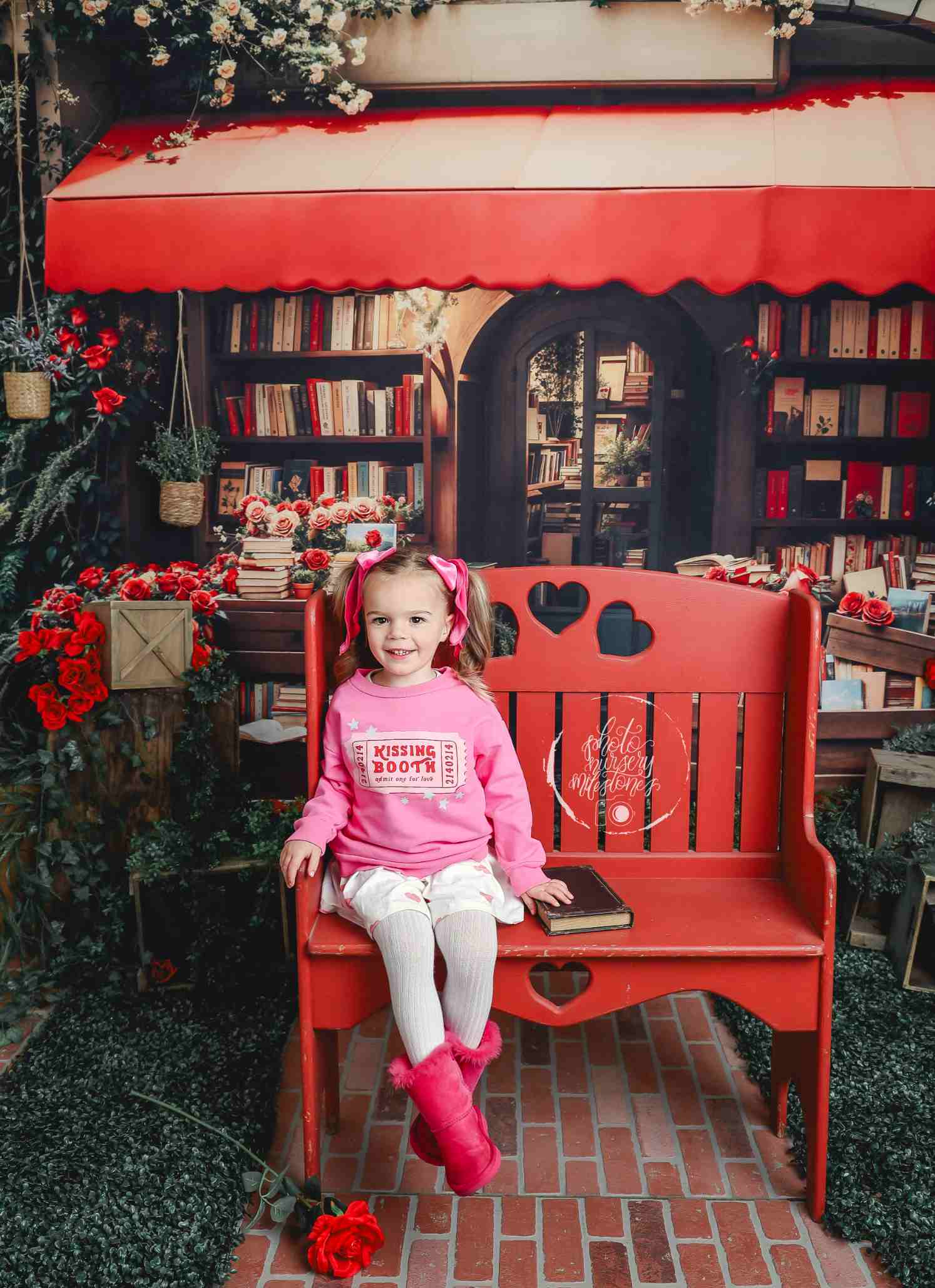 Kate Saint Valentin Librairie Roses Vintage Toile de fond conçue par Emetselch - Kate Backdrop FR