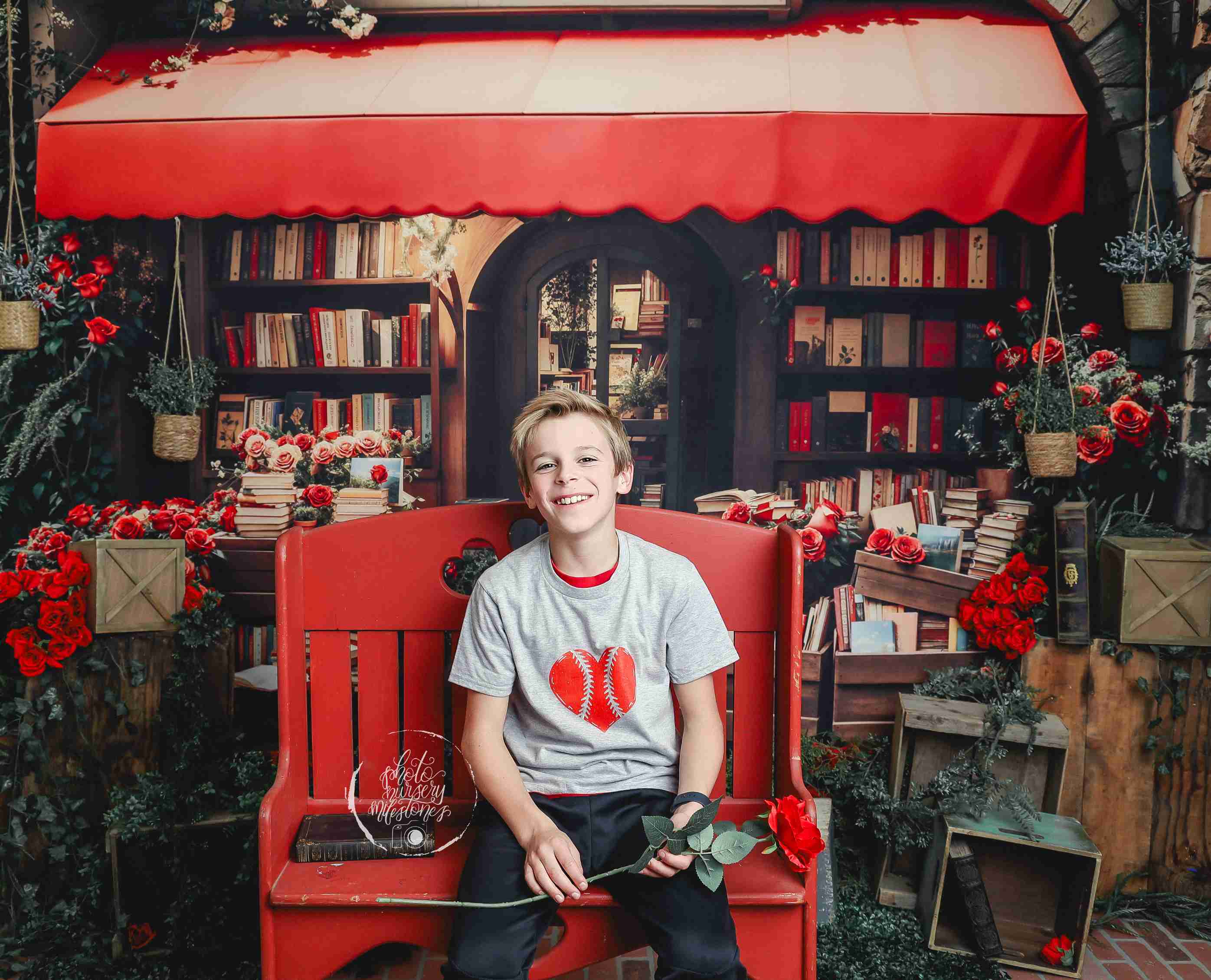 Kate Saint Valentin Librairie Roses Vintage Toile de fond conçue par Emetselch - Kate Backdrop FR