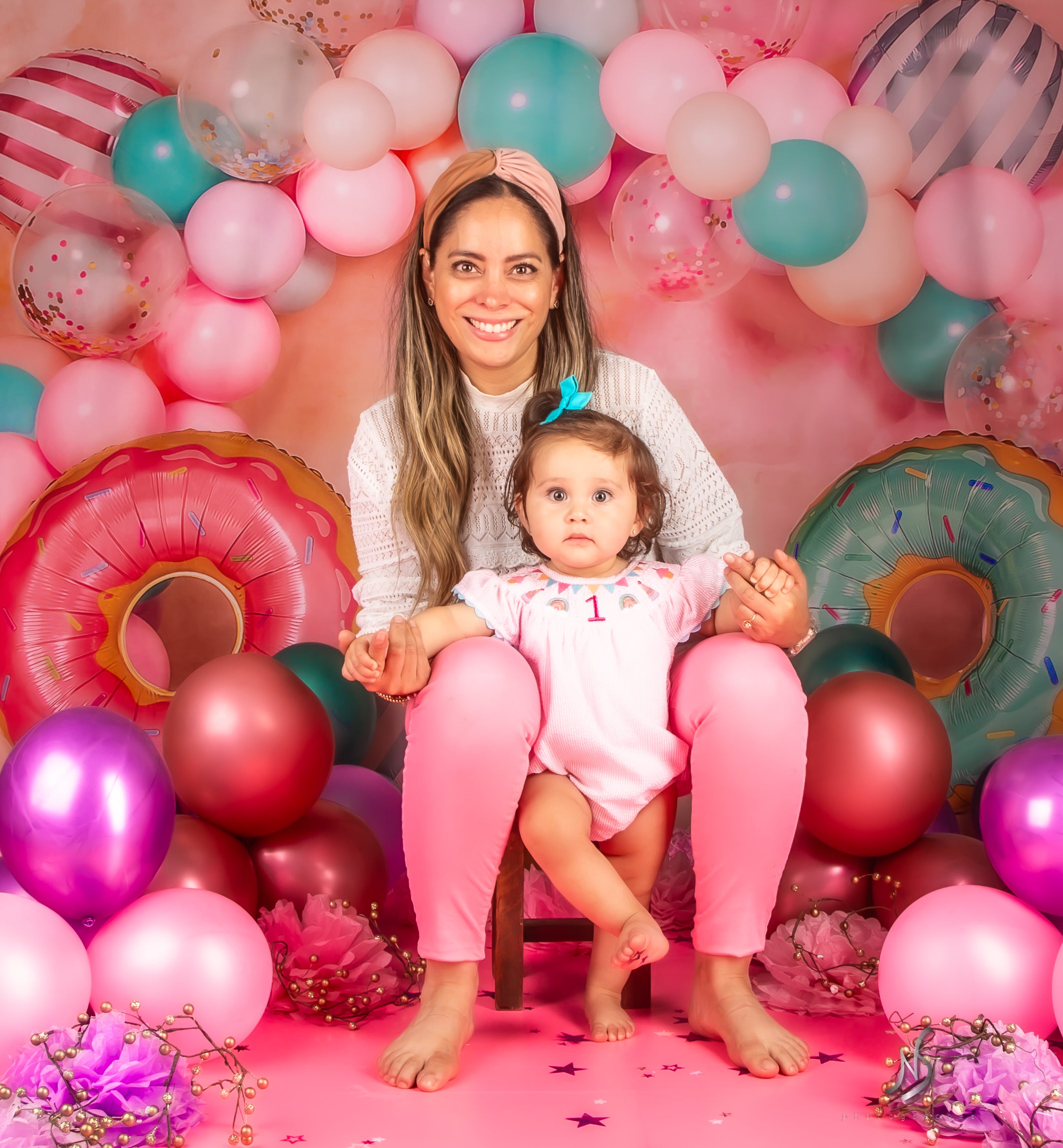 Kate Ballons Cake smash Donut Anniversaire Toile de fond conçu par Emetselch - Kate Backdrop FR