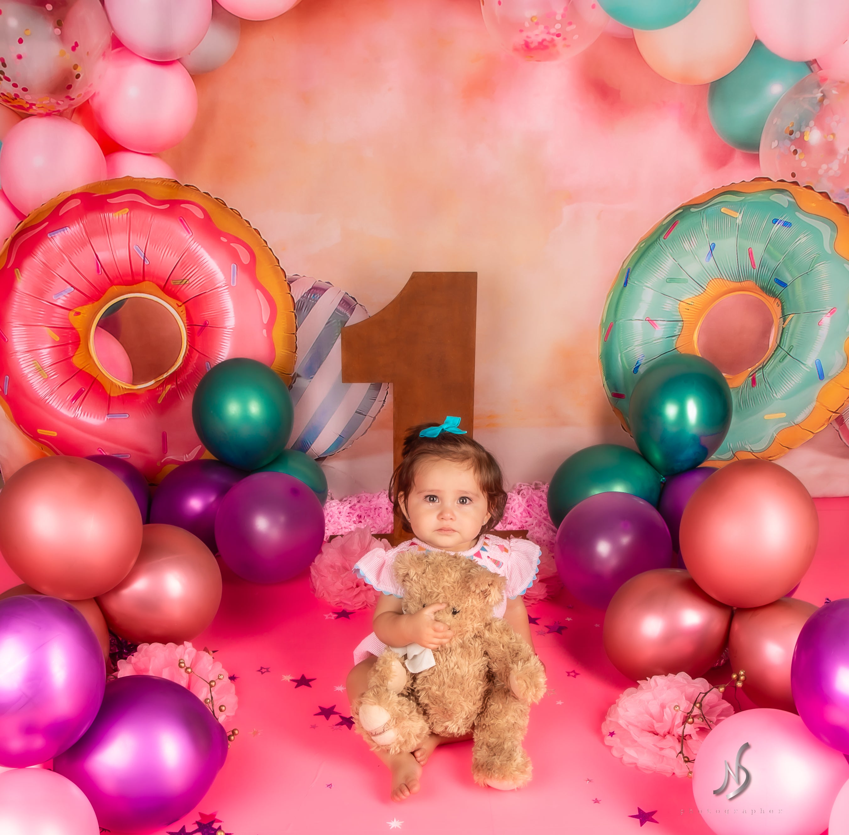 Kate Ballons Cake smash Donut Anniversaire Toile de fond conçu par Emetselch - Kate Backdrop FR