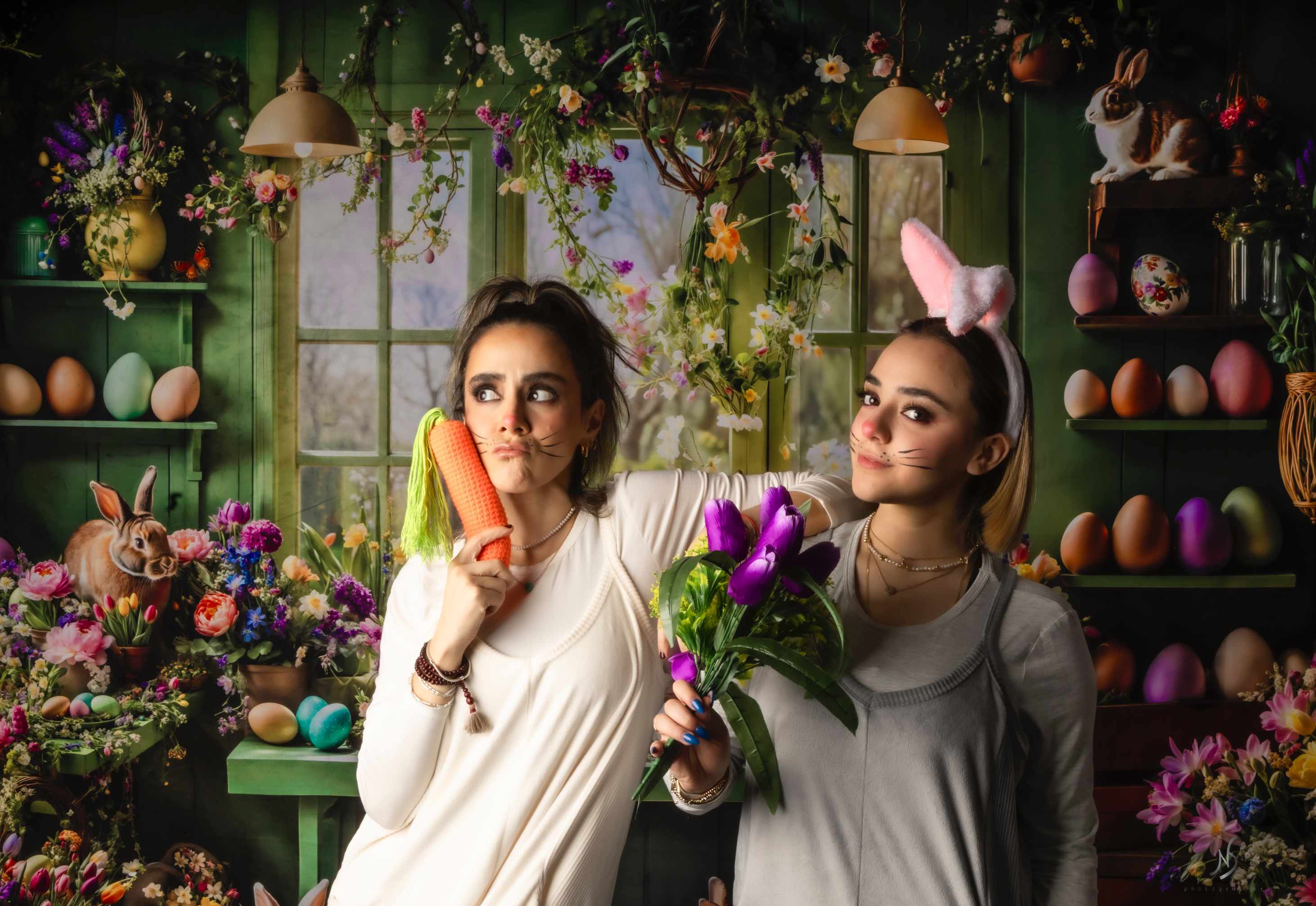 Kate Pâques Fenêtre Lapin Fleurs Œufs Toile de fond conçue par Emetselch - Kate Backdrop FR