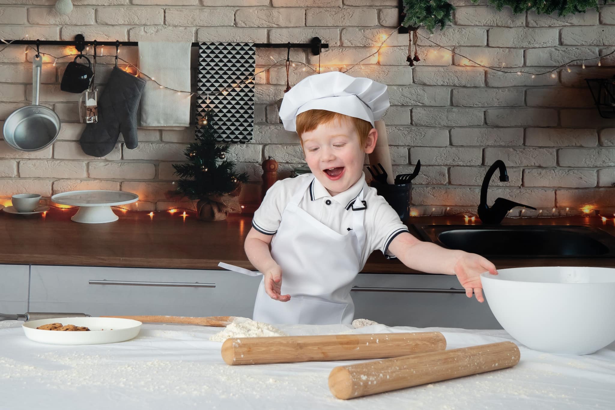 Kate Cuisine Noël Mur de briques Blanc Toile de fond conçue par Jerry_Sina - Kate Backdrop FR