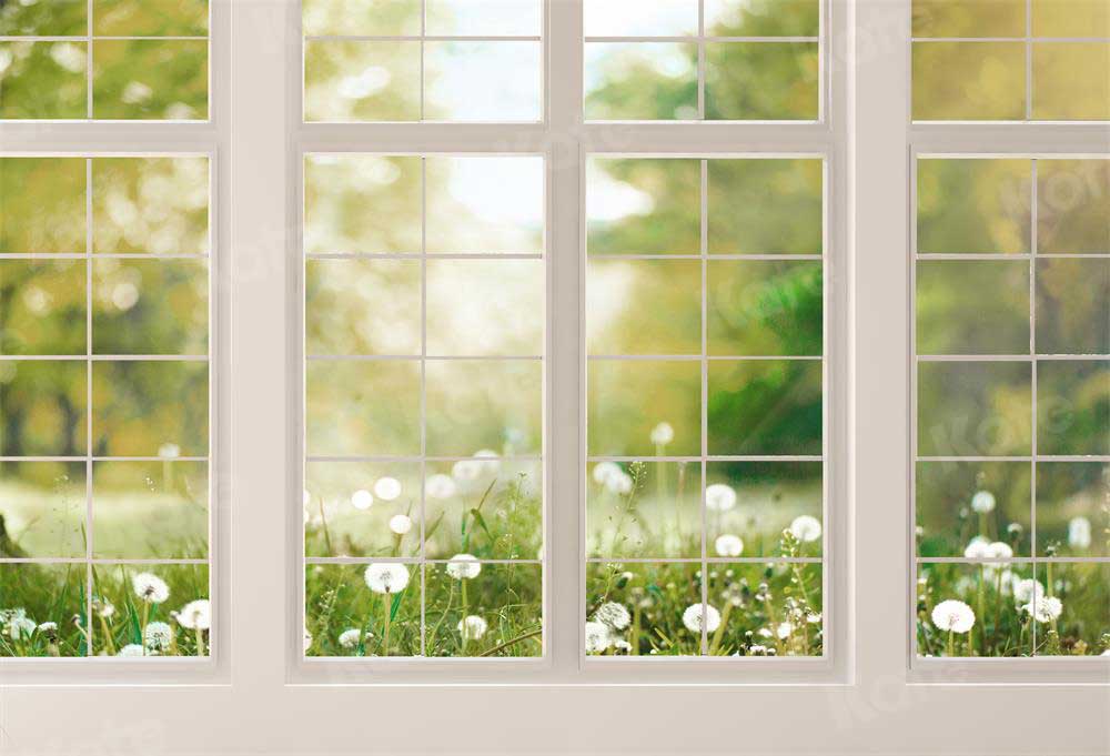 Kate Jardin Printemps Vert Fenêtre Toile de fond en Laine conçue par Emetselch