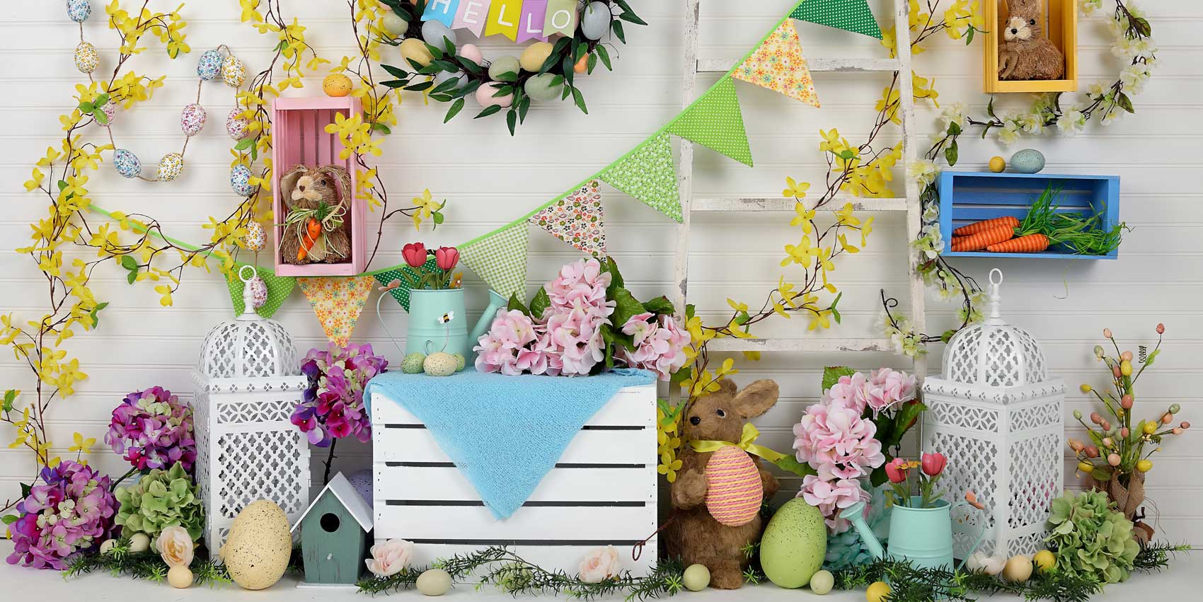 Kate Bonjour Printemps Pâques Lapin Coloré Toile de fond pour la photographie - Kate Backdrop FR