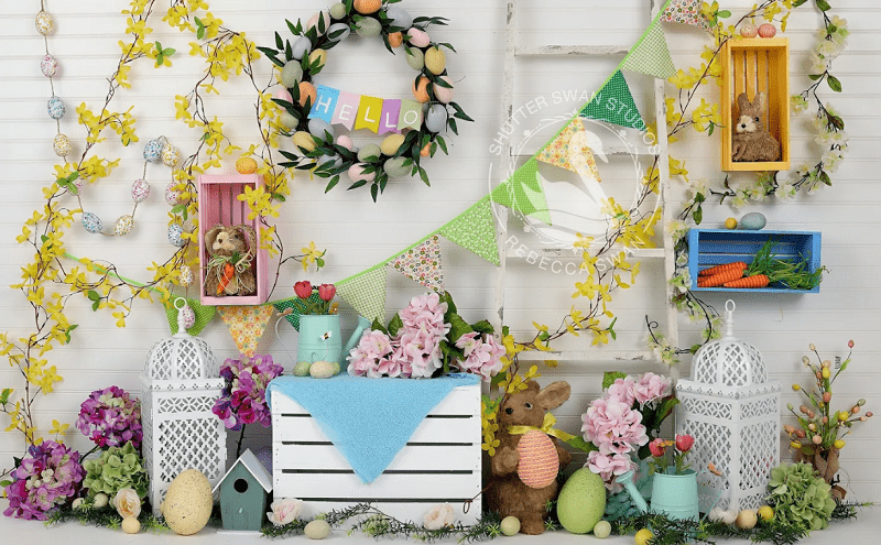 Kate Bonjour Printemps Pâques Lapin Coloré Toile de fond pour la photographie - Kate Backdrop FR