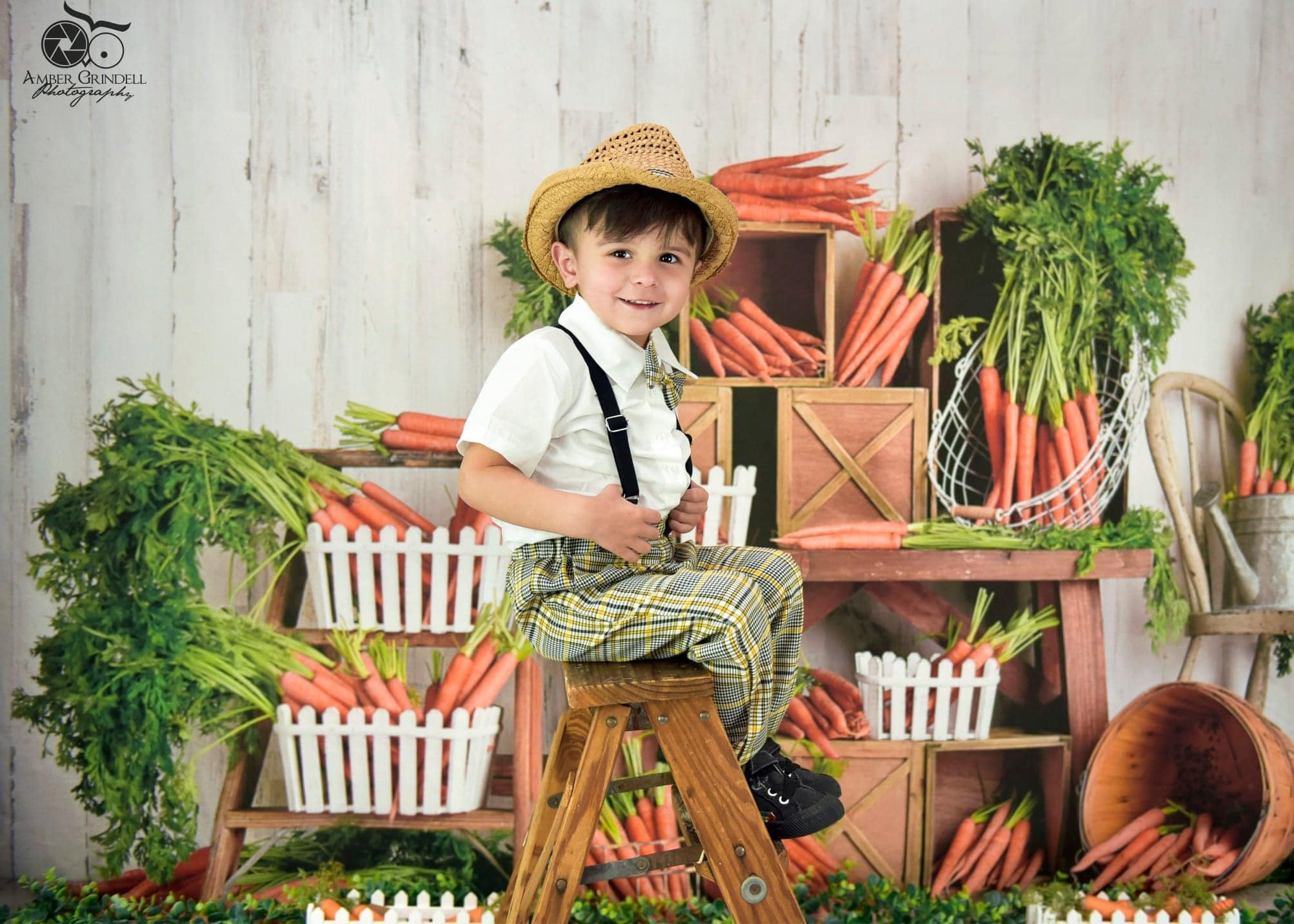 Kate Printemps Pâques Carottes Bois Enfant Toile de fond conçue par Mandy Ringe - Kate Backdrop FR