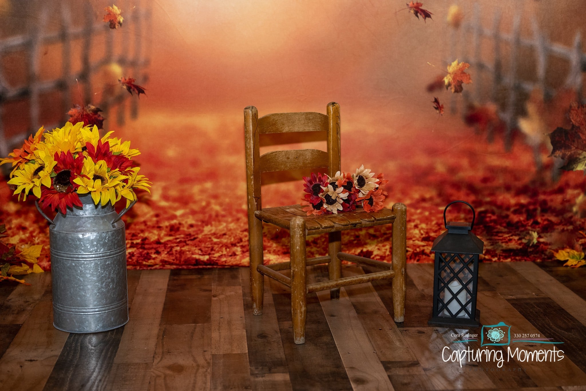 Kate Bois Automne Feuilles Orange Toile de fond conçue par Chrissie Green - Kate Backdrop FR