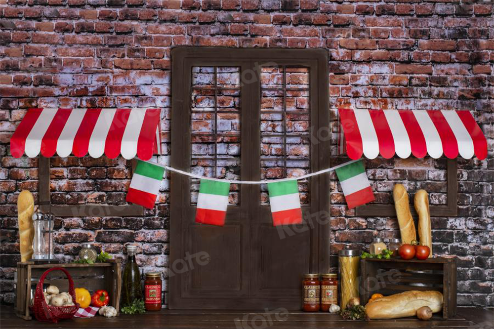 Kate Spaghetti Cake smash Brique Cuisine Pain Toile de fond conçue par Rose Abbas - Kate Backdrop FR