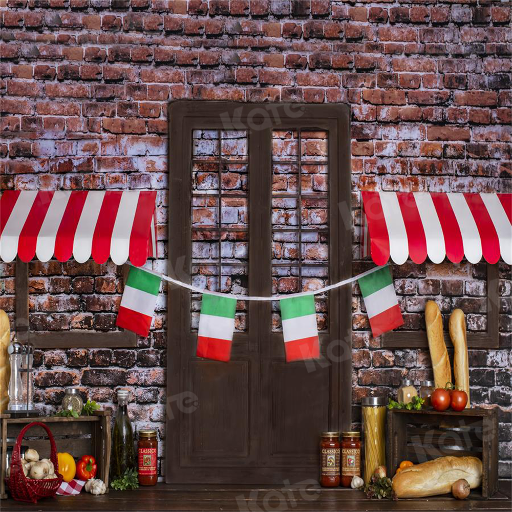 Kate Spaghetti Cake smash Brique Cuisine Pain Toile de fond conçue par Rose Abbas - Kate Backdrop FR