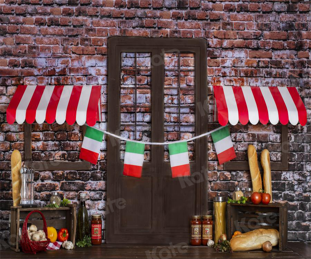 Kate Spaghetti Cake smash Brique Cuisine Pain Toile de fond conçue par Rose Abbas - Kate Backdrop FR