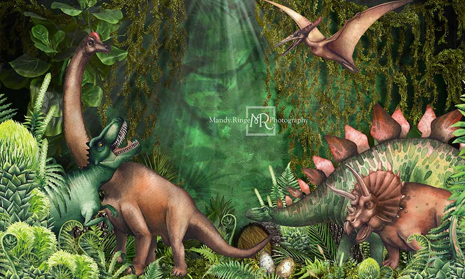 Kate Été Jungle Aventure Dinosaures Toile de fond conçue par Mandy Ringe - Kate Backdrop FR