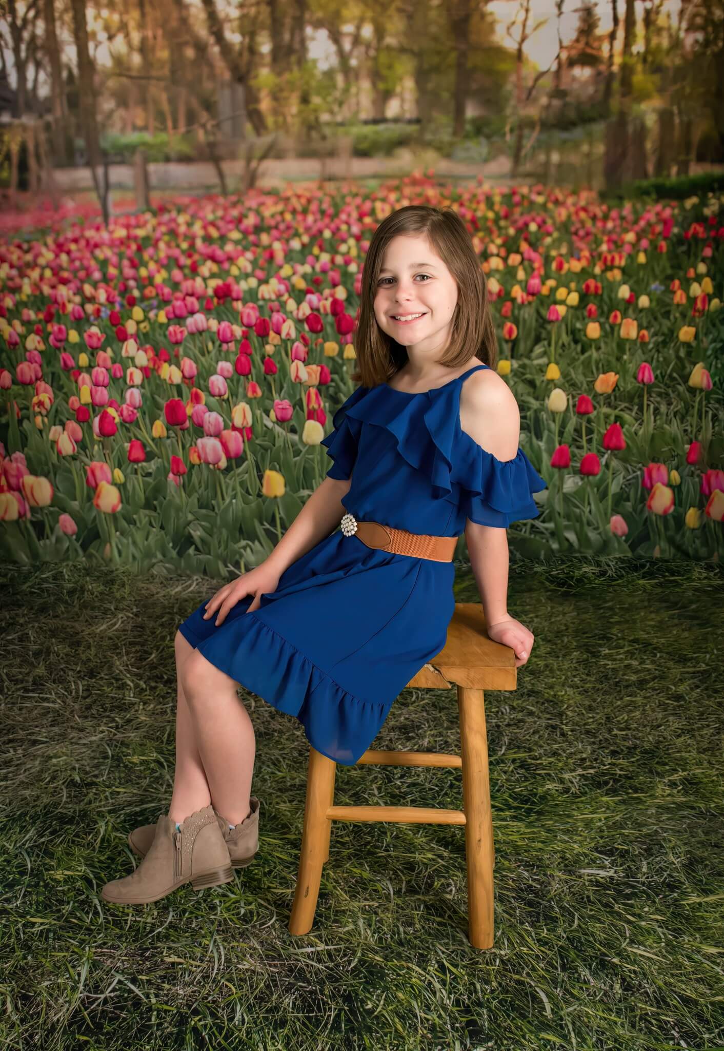 Kate Champ de tulipes Printemps Fleurs Toile de fond conçue par Mandy Ringe - Kate Backdrop FR