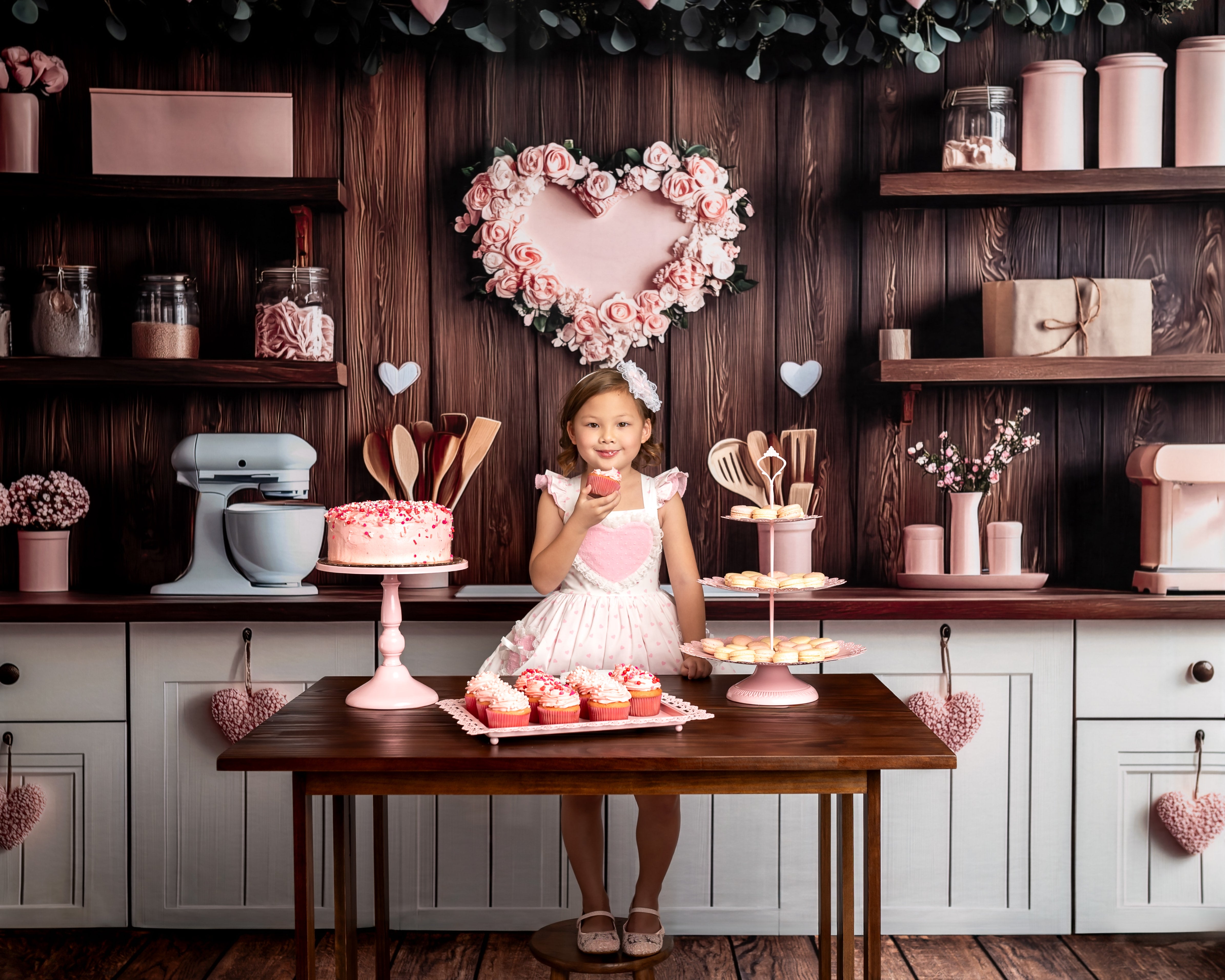 Kate Saint-Valentin Cuisine Moderne Étagère Toile de fond conçue par Patty Roberts - Kate Backdrop FR