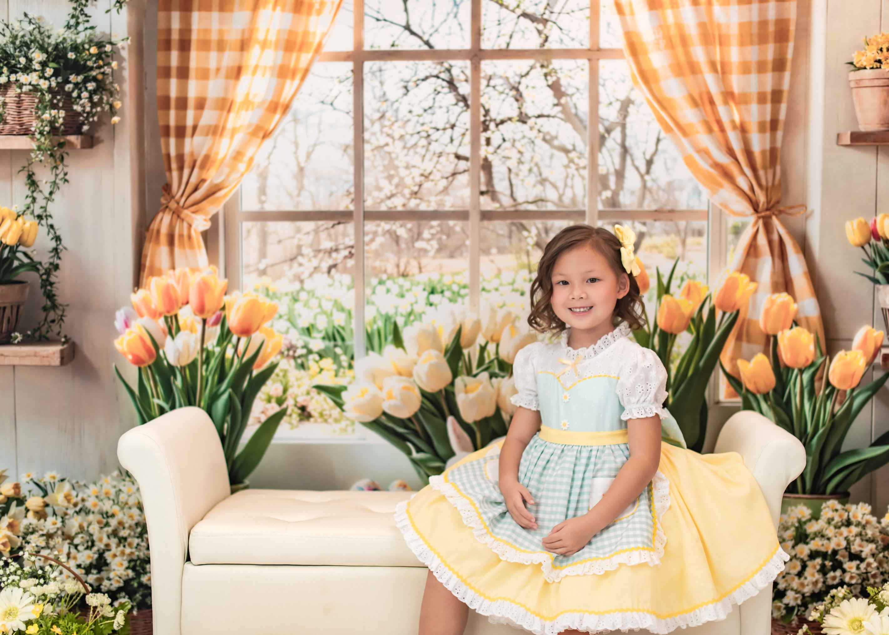 Kate Pâques Lapin Fleurs Fenêtre Rideau Toile de fond conçue par Emetselch - Kate Backdrop FR