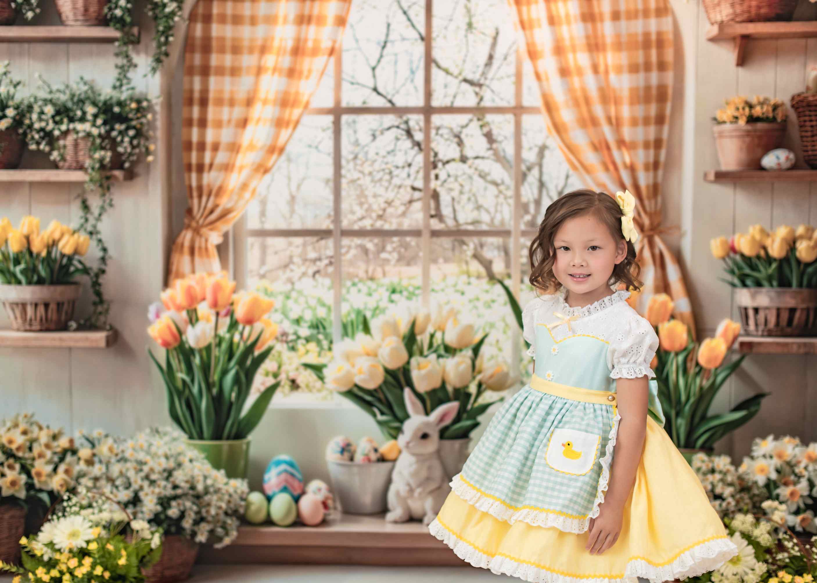 Kate Pâques Lapin Fleurs Fenêtre Rideau Toile de fond conçue par Emetselch - Kate Backdrop FR