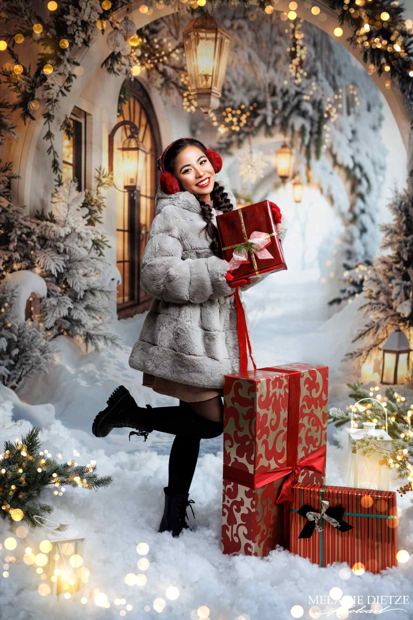 Kate Hiver Rétro Blanc Noël Couloir en arc Toile de fond conçue par Emetselch - Kate Backdrop FR