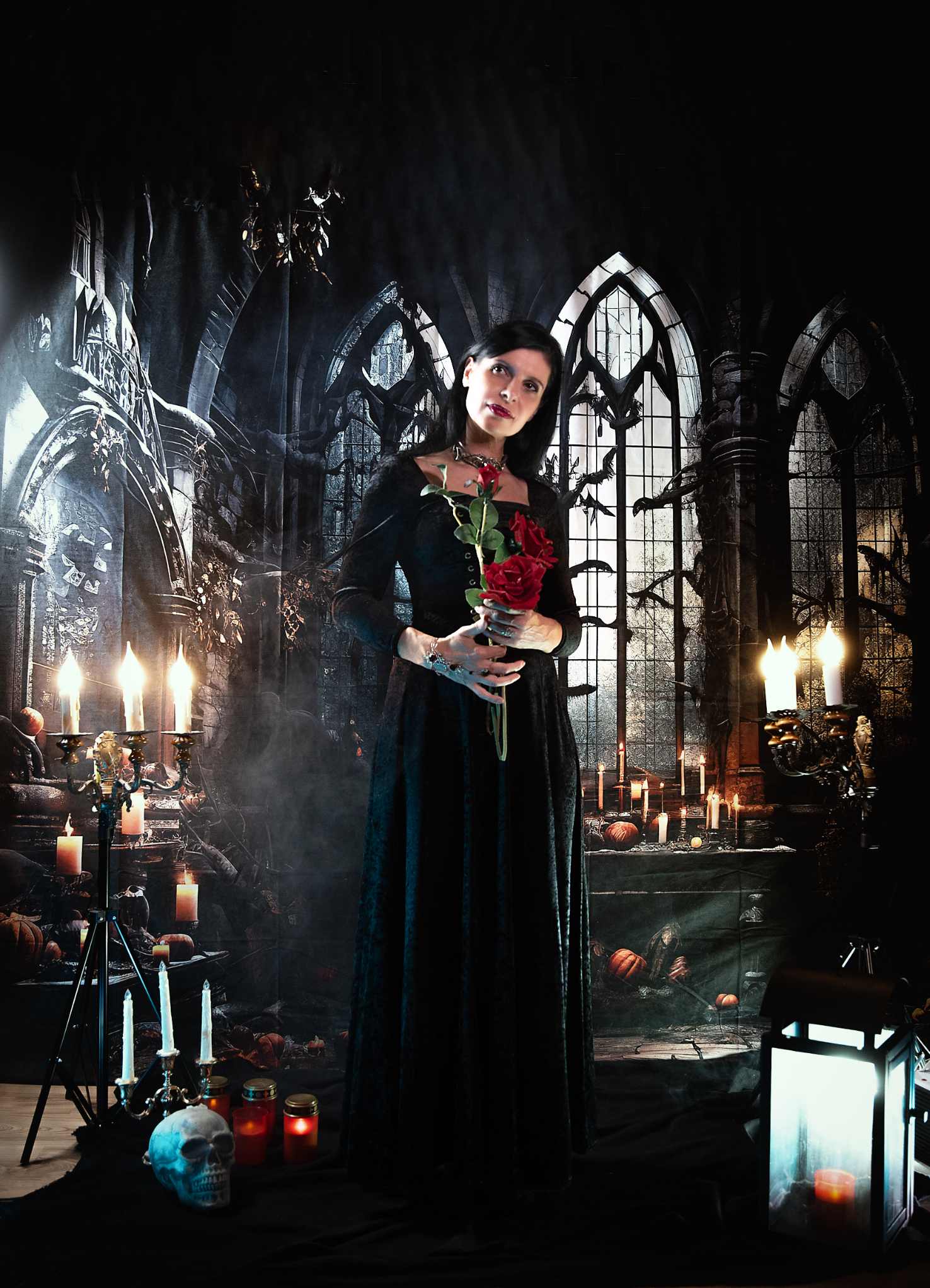 Kate Halloween Église Sombre Bougies Intérieur Toile de fond conçue par Emetselch - Kate Backdrop FR