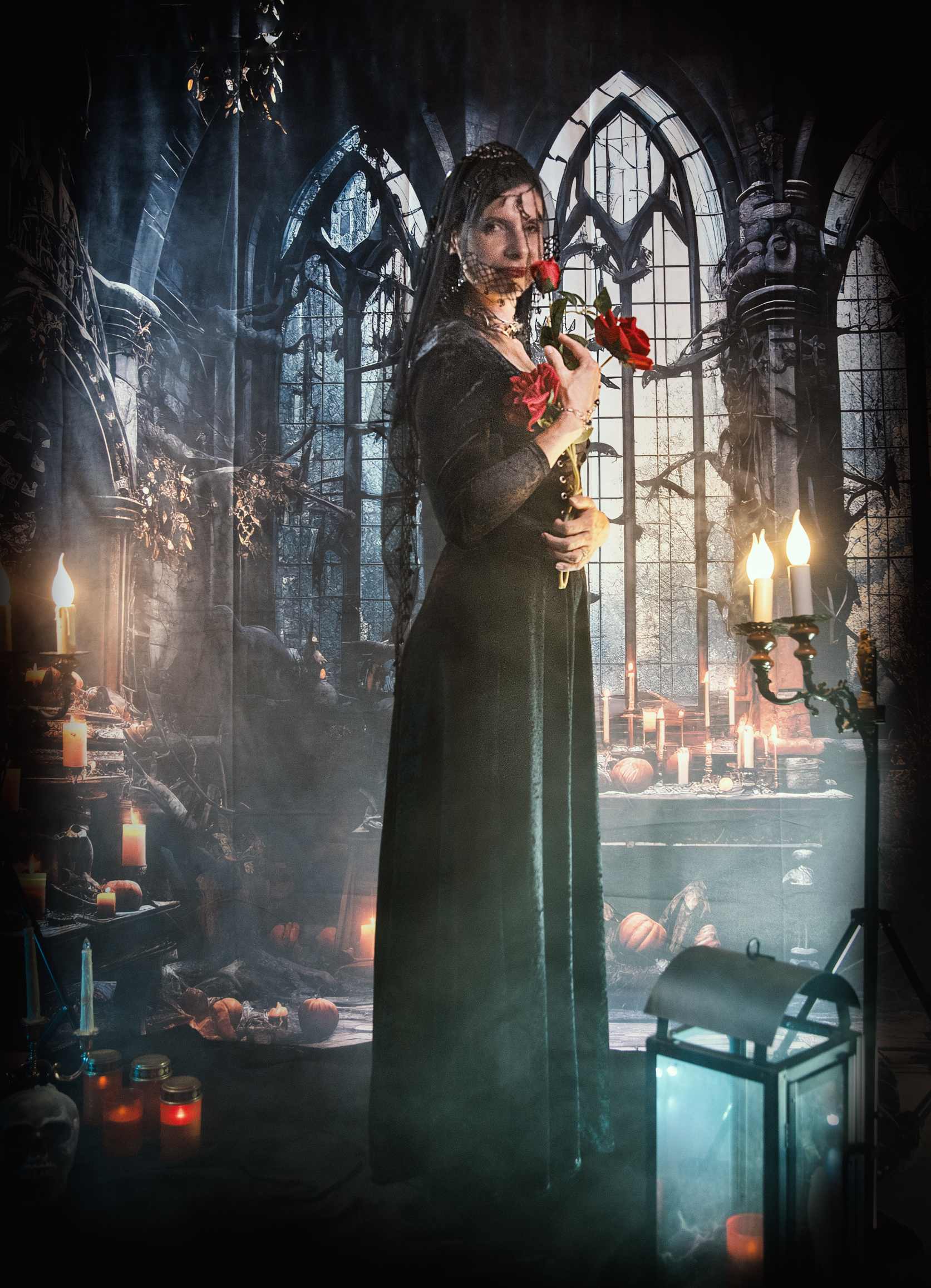 Kate Halloween Église Sombre Bougies Intérieur Toile de fond conçue par Emetselch - Kate Backdrop FR